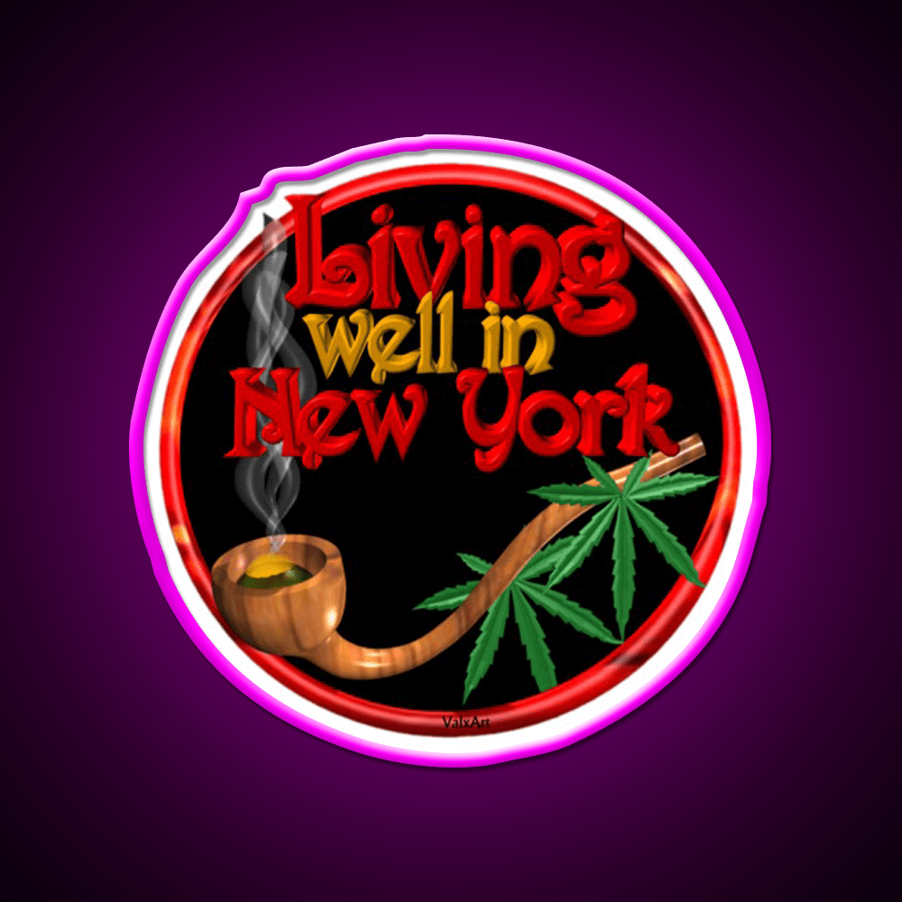 Living Well In New York W Cannabis Hemp Inspired Green Leaf Led Neon Sign Rgb Color - Shineneon