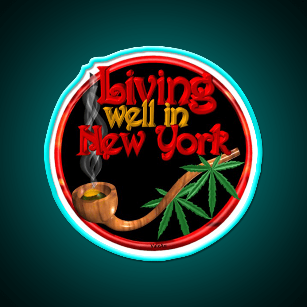 Living Well In New York W Cannabis Hemp Inspired Green Leaf Led Neon Sign Rgb Color - Shineneon