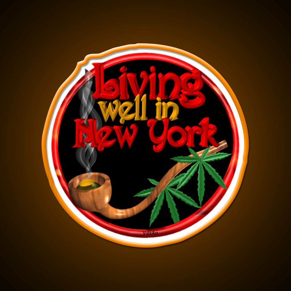 Living Well In New York W Cannabis Hemp Inspired Green Leaf Led Neon Sign Rgb Color - Shineneon