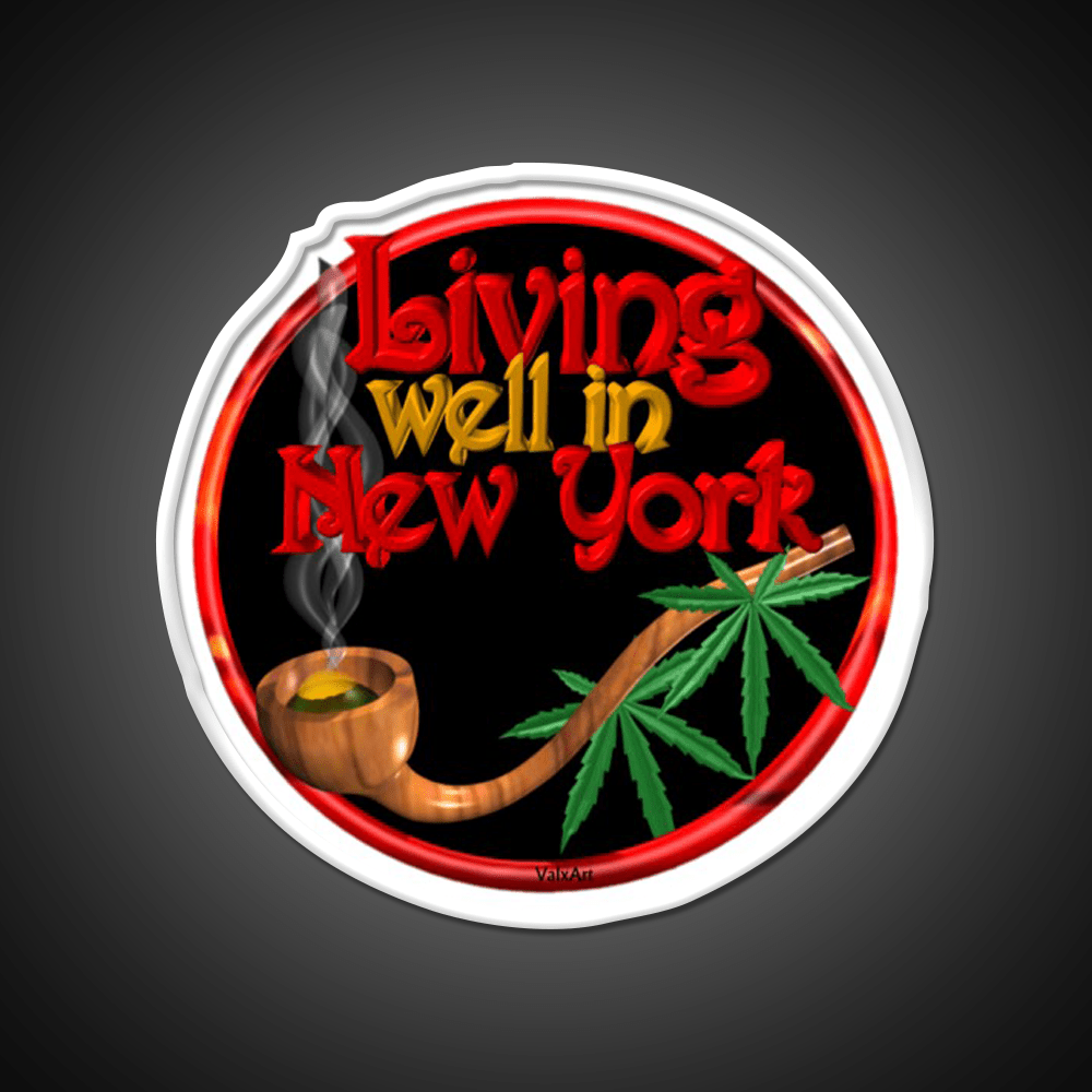 Living Well In New York W Cannabis Hemp Inspired Green Leaf Led Neon Sign Rgb Color - Shineneon