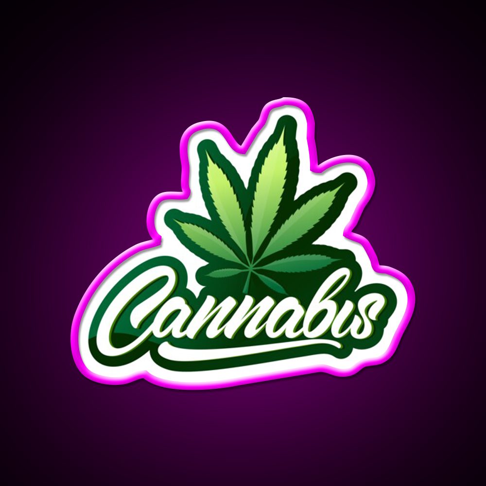 Logo 2 Hemp Inspired Green Leaf Led Neon Sign Rgb Color - Neon sign mounted on wall in room