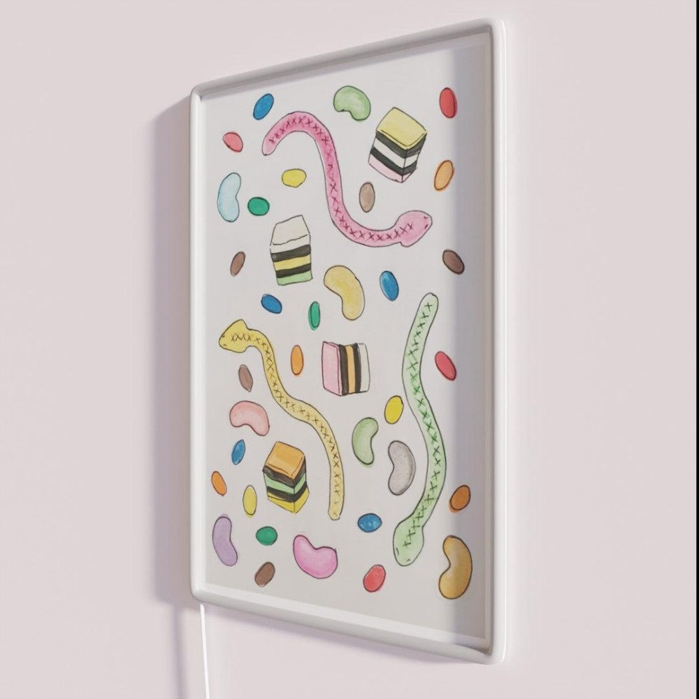 Lollies Rgb Led Neon Sign - Neon sign mounted on wall in room