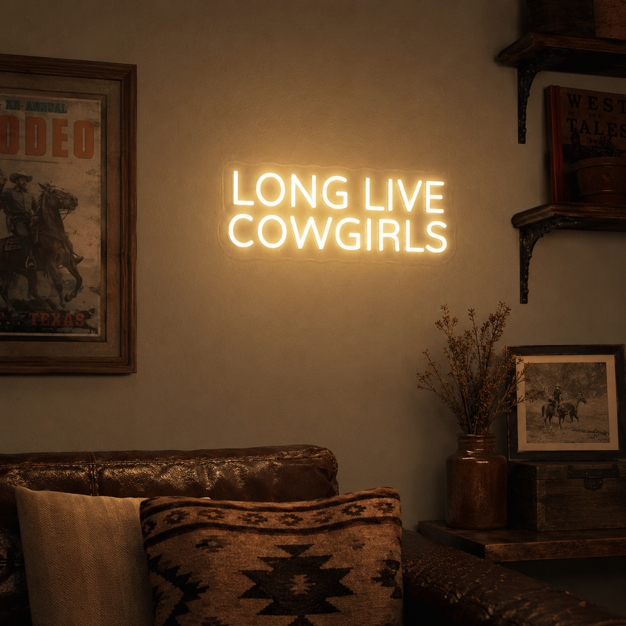 Long Live Cowgirls Hangs Wall Decor LED Neon Sign - 03 Real Lifestyle Scene