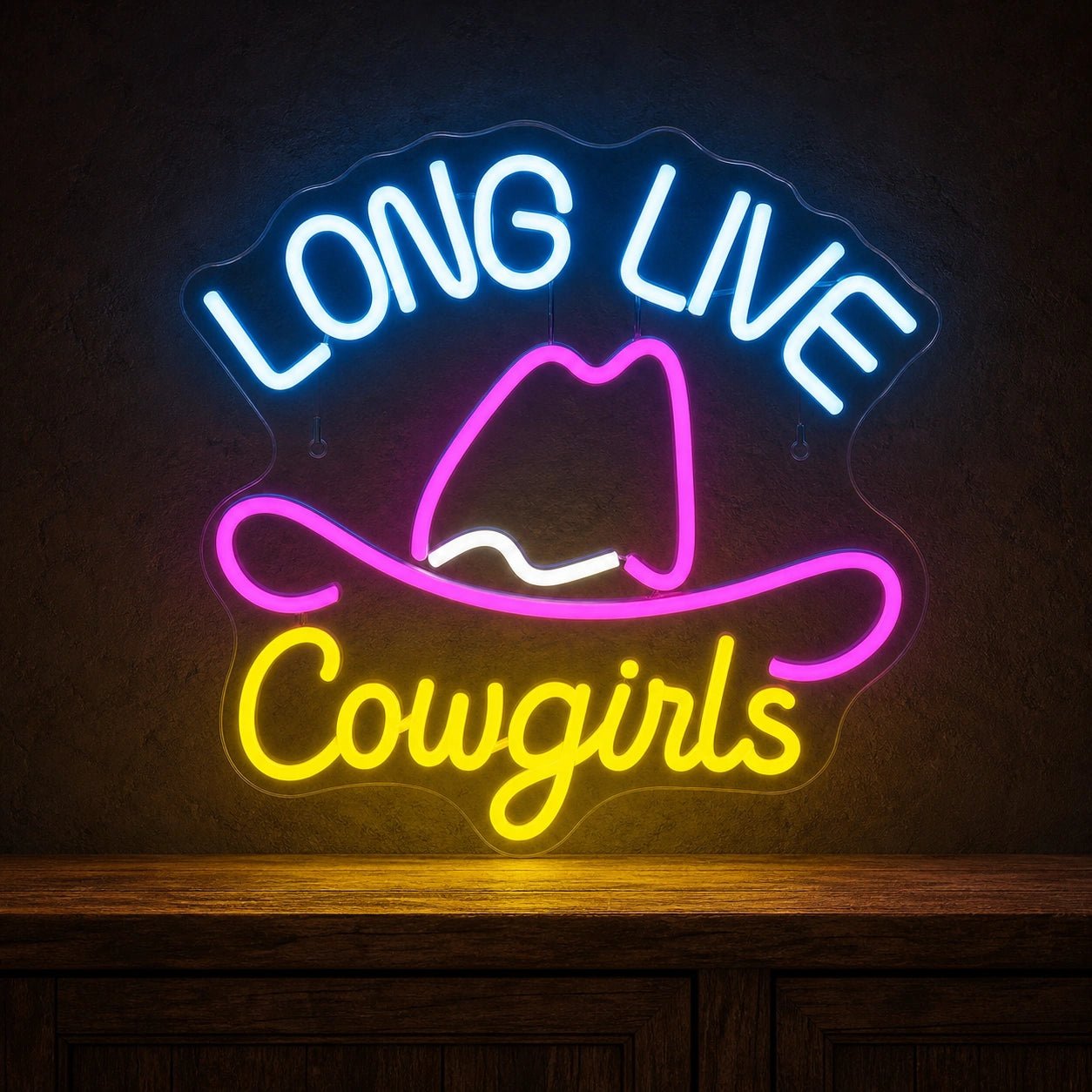 Long Live Cowgirls With Cowboy Hat LED Neon Sign Man Cave Neon Sign - Shineneon