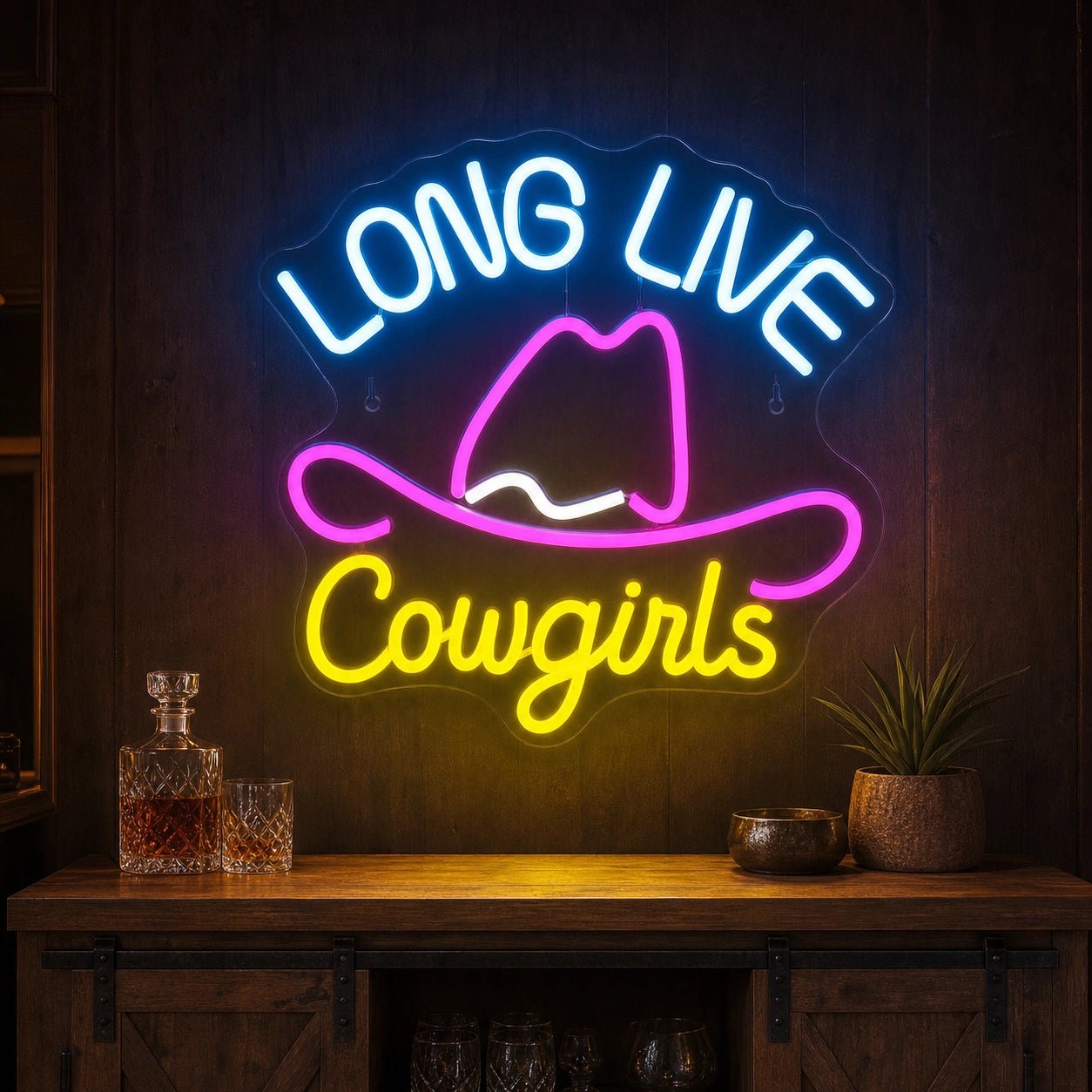 Long Live Cowgirls With Cowboy Hat LED Neon Sign Man Cave Neon Sign - Shineneon