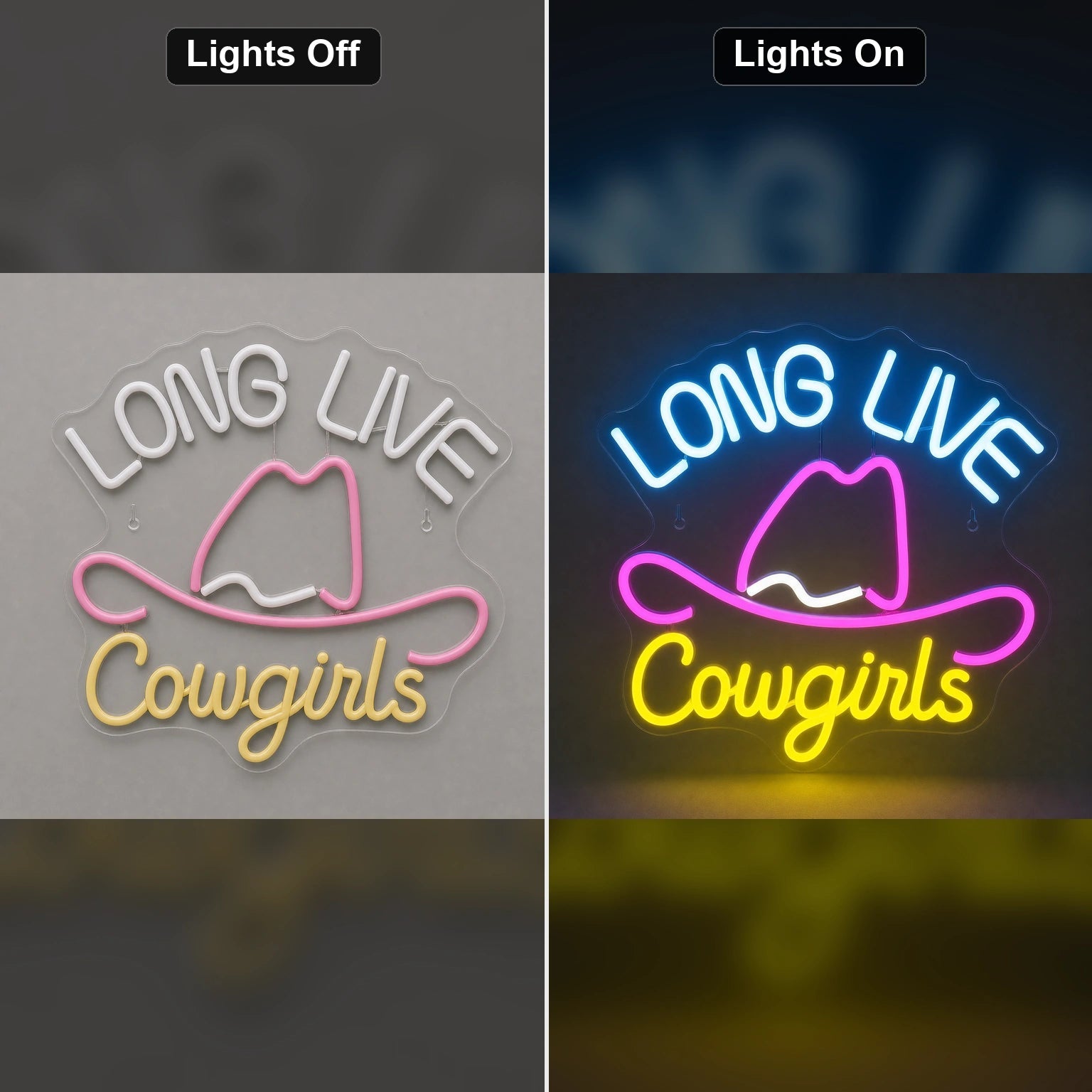 Long Live Cowgirls With Cowboy Hat LED Neon Sign Man Cave Neon Sign - Shineneon