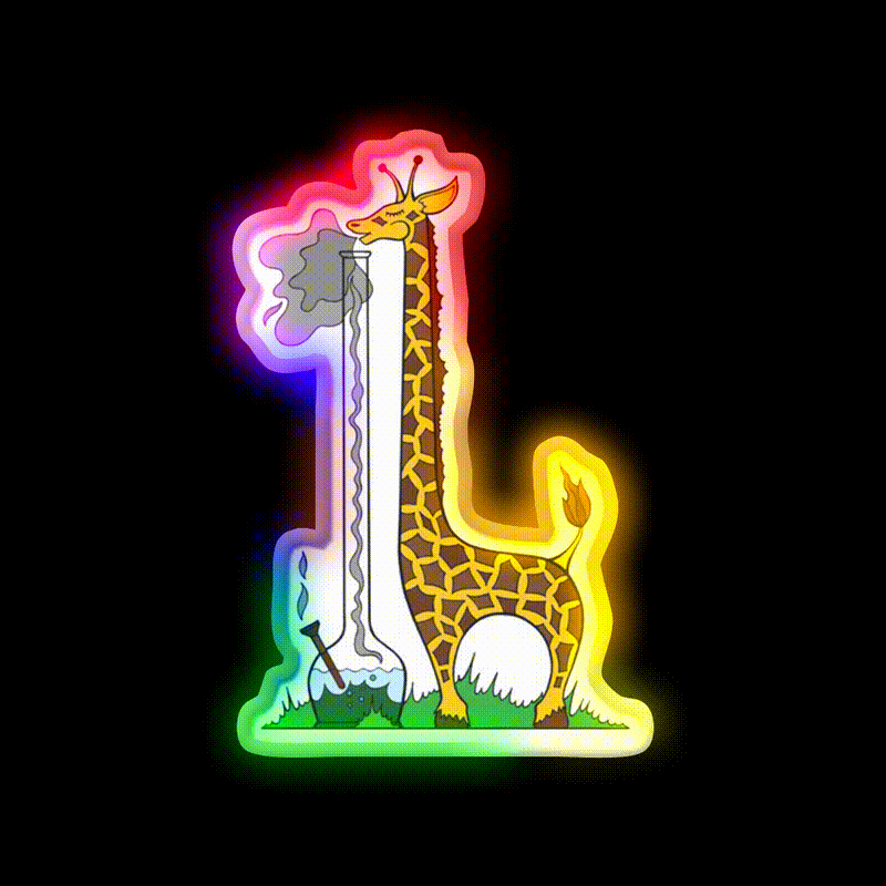 Long Long Giraffe Bong Hemp Inspired Green Leaf Led Neon Sign Rgb Color - LED neon sign close-up detail