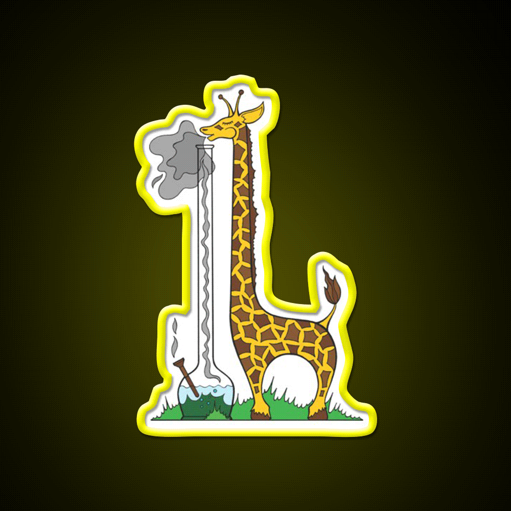 Long Long Giraffe Bong Hemp Inspired Green Leaf Led Neon Sign Rgb Color - Custom LED neon sign front view