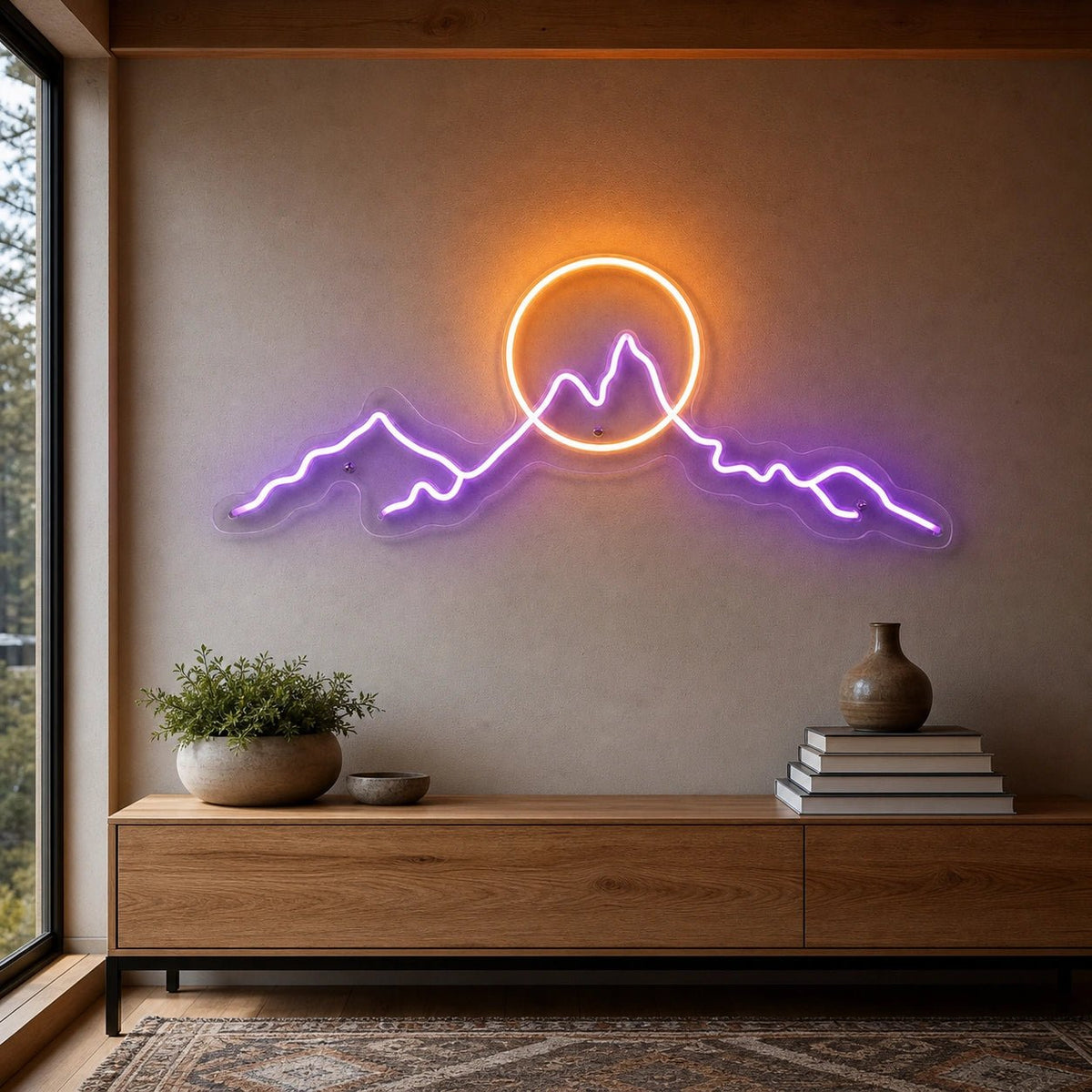 Long Mountain Ridge And Sun Man Cave LED Neon Sign - Shineneon