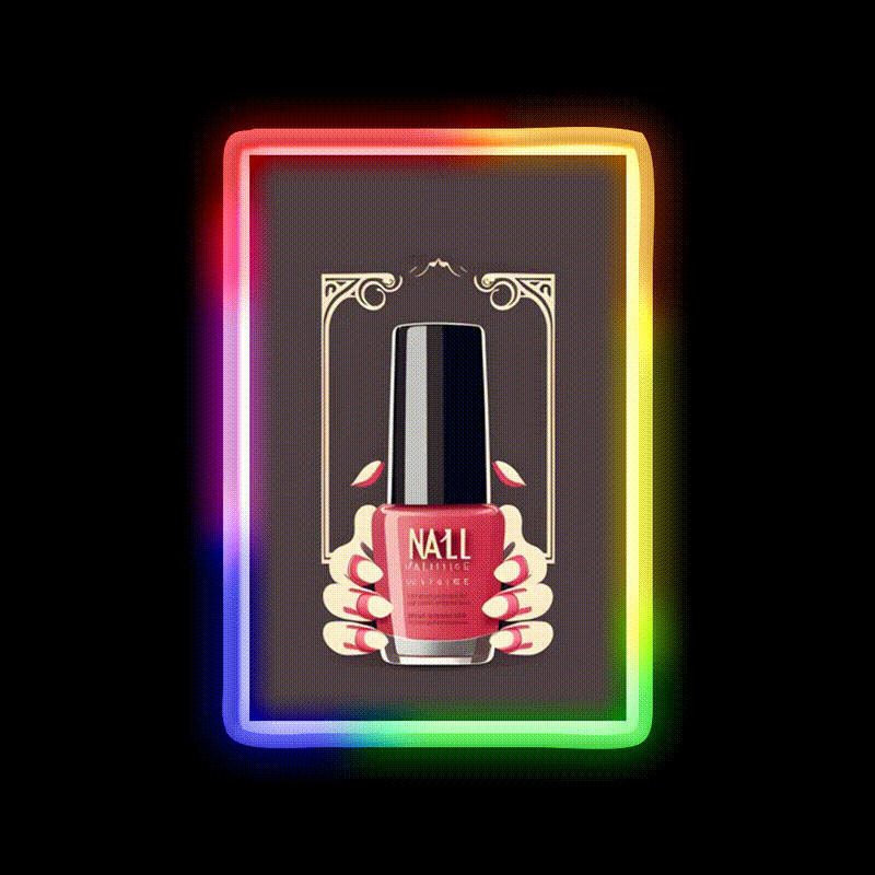 Long Nails Holding A Pink Nail Barnish Nail Salon Led Neon Sign Rgb Color - LED neon sign close-up detail