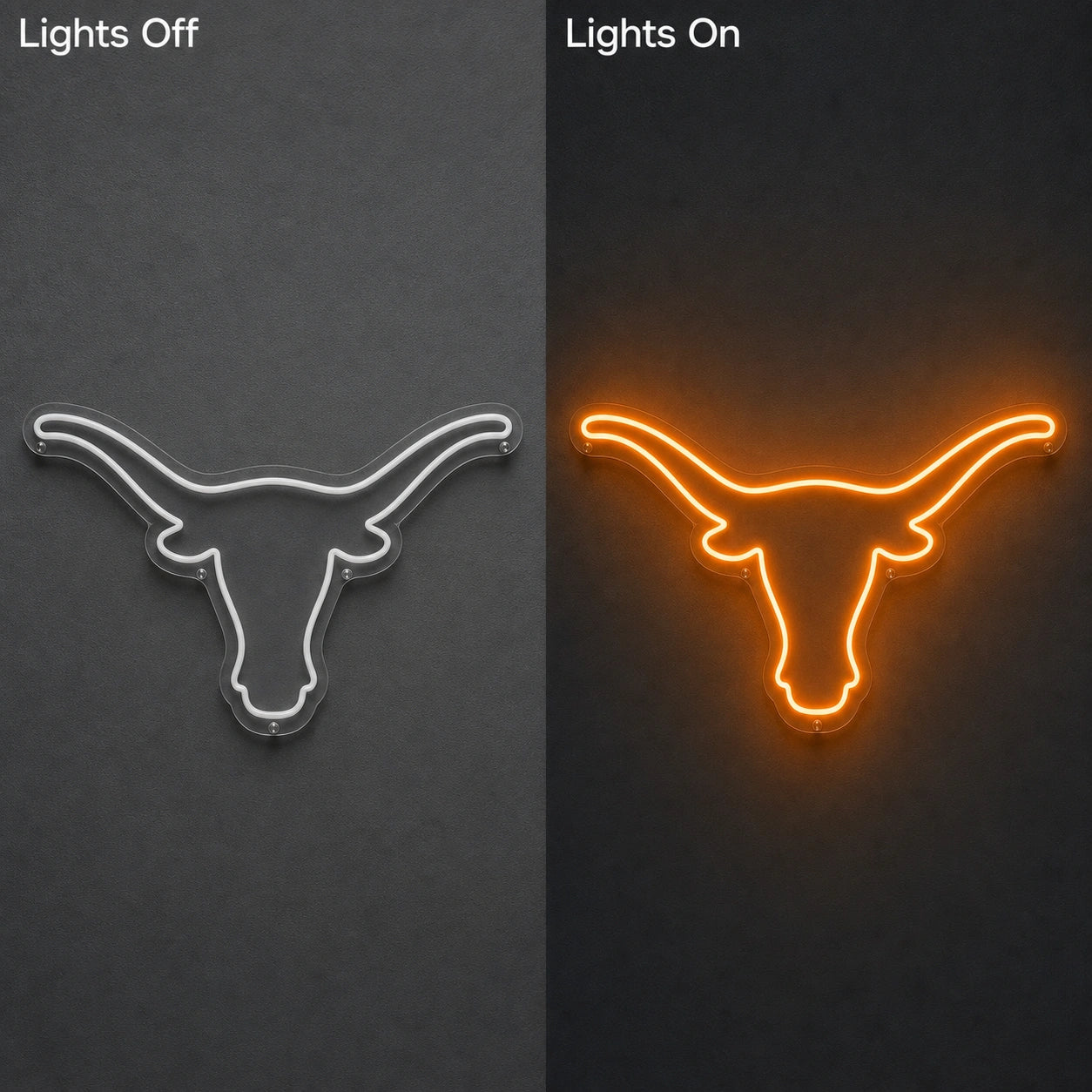 Longhorn Bull Head Man Cave LED Neon Sign Man Cave Neon Sign day and night comparison