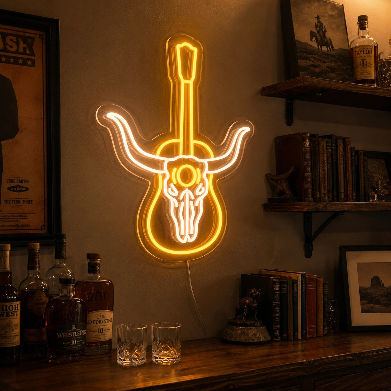 Longhorn Guitar Bar Neon Sign LED Neon Sign real lifestyle scene
