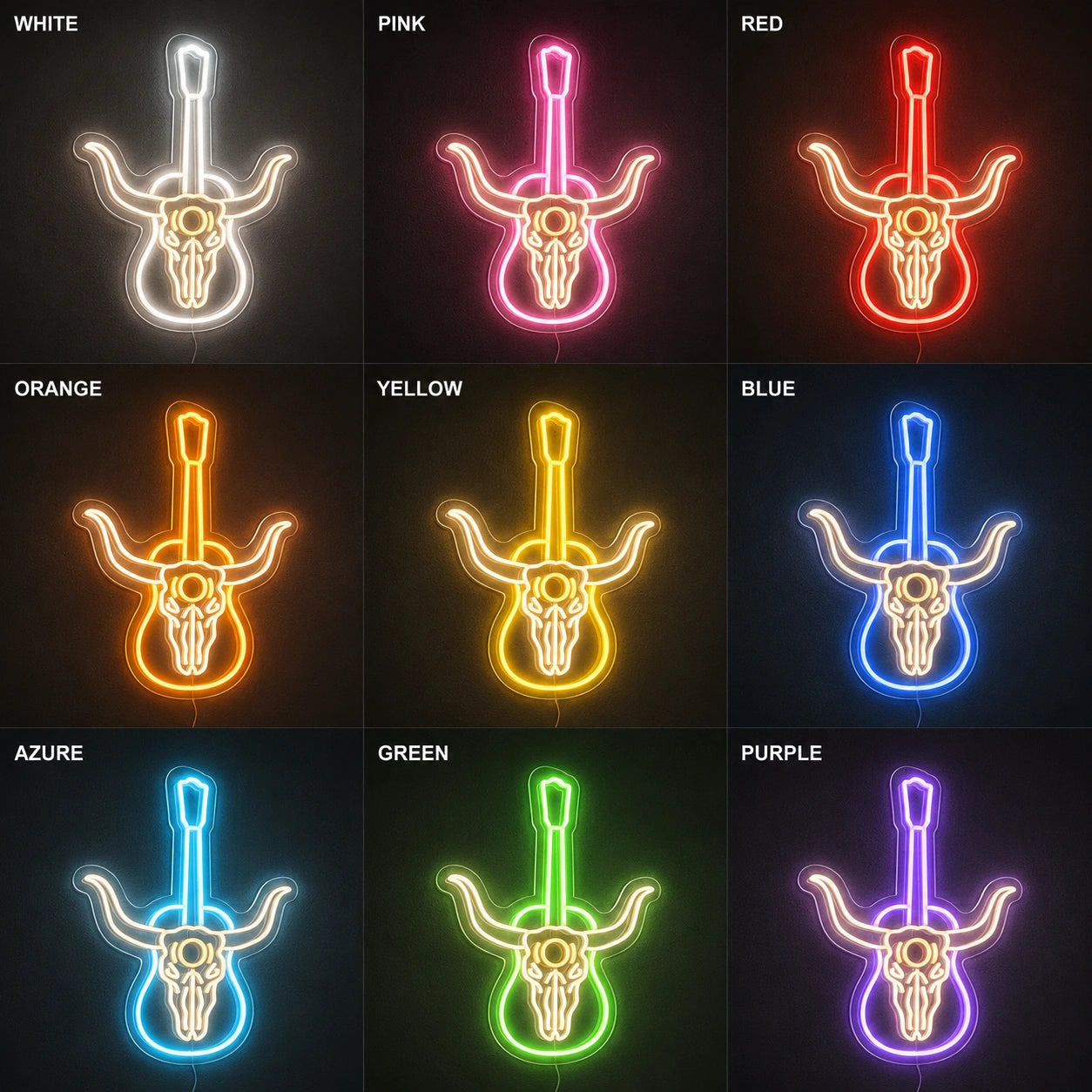 Longhorn Guitar Bar Neon Sign LED Neon Sign color grid