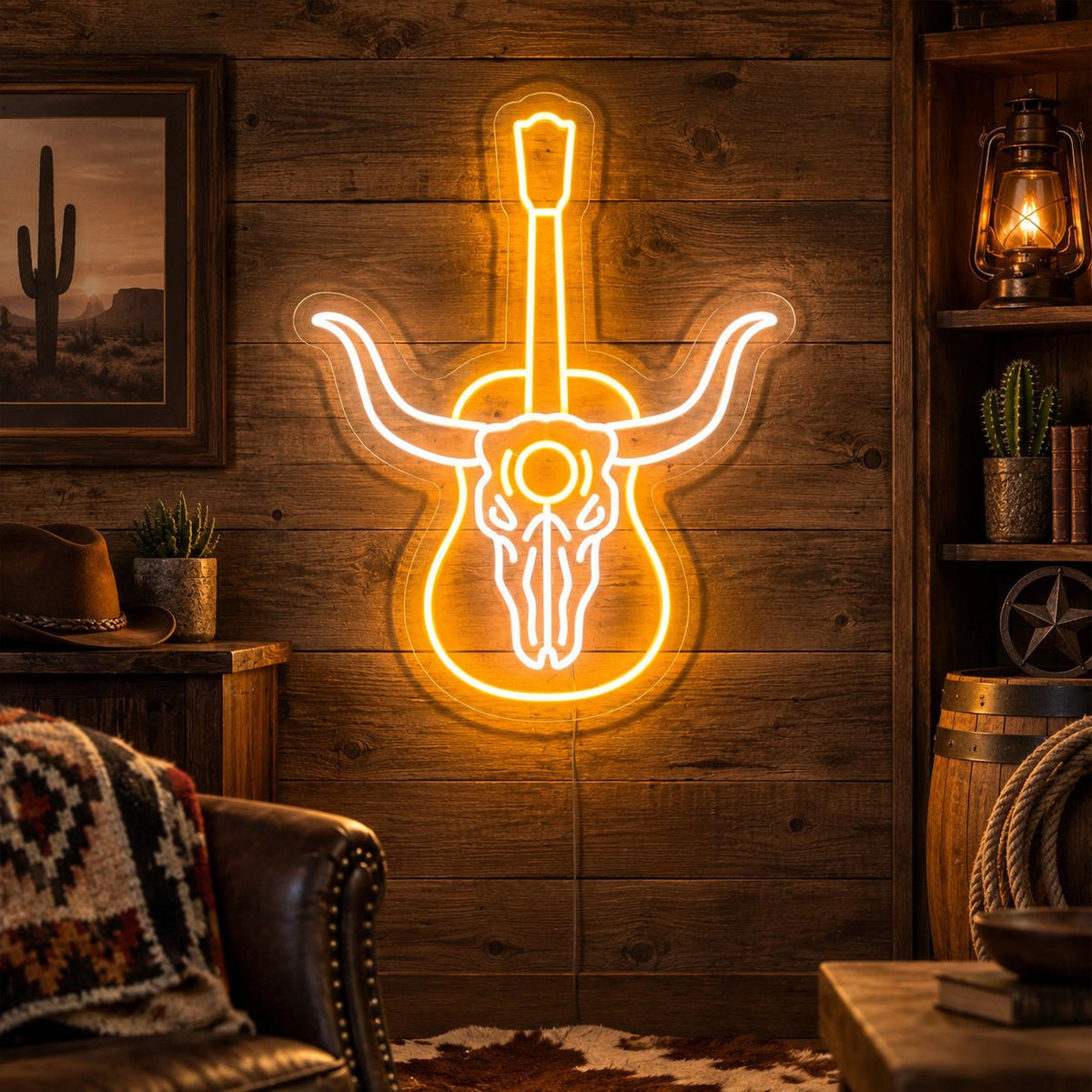 Longhorn Skull Acoustic Guitar LED Neon Sign - Shineneon