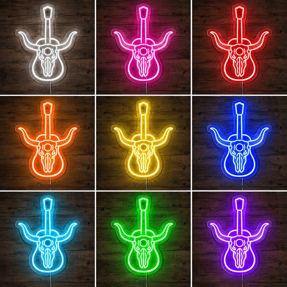 Longhorn Skull Acoustic Guitar LED Neon Sign - Shineneon