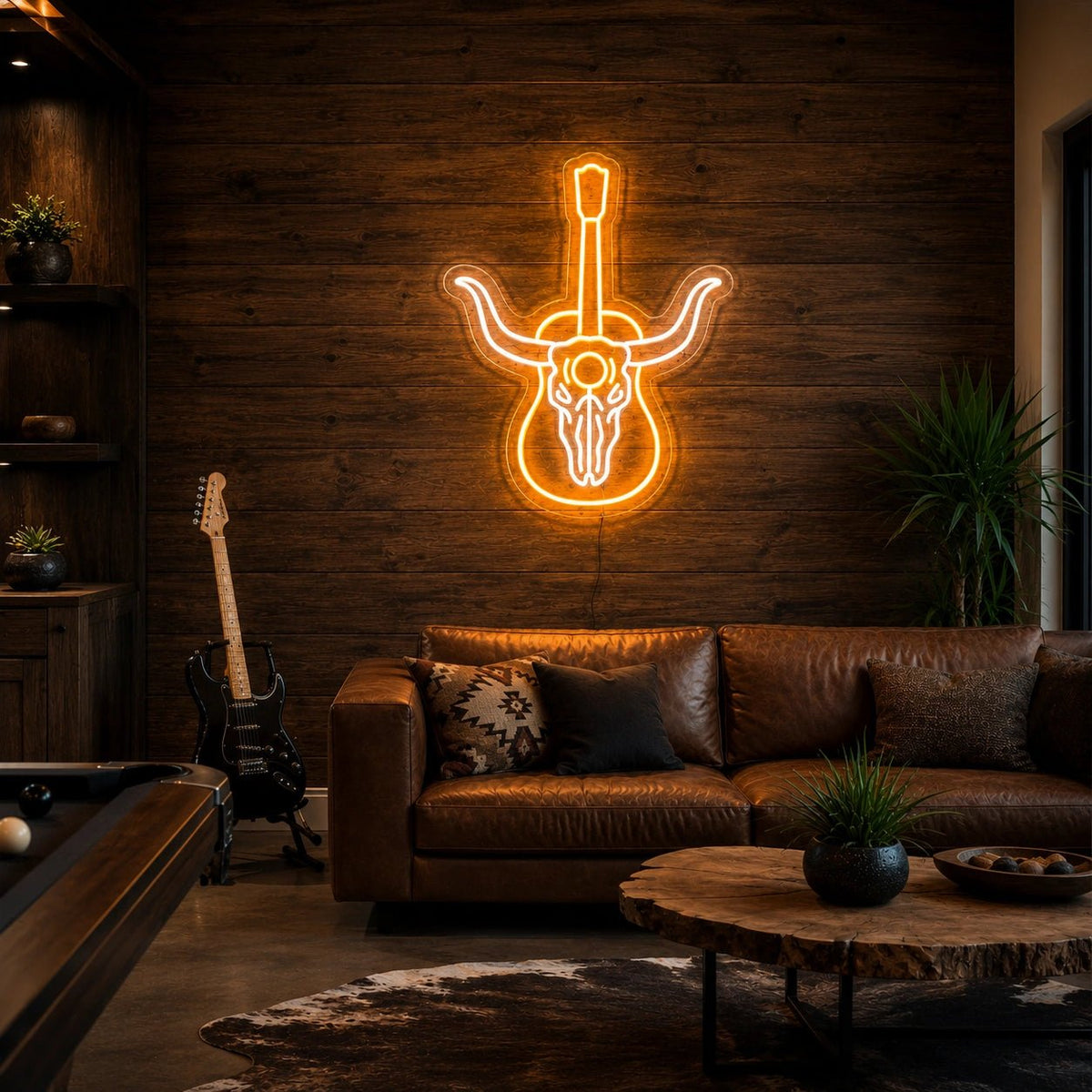 Longhorn Skull Guitar LED Neon Sign - Shineneon