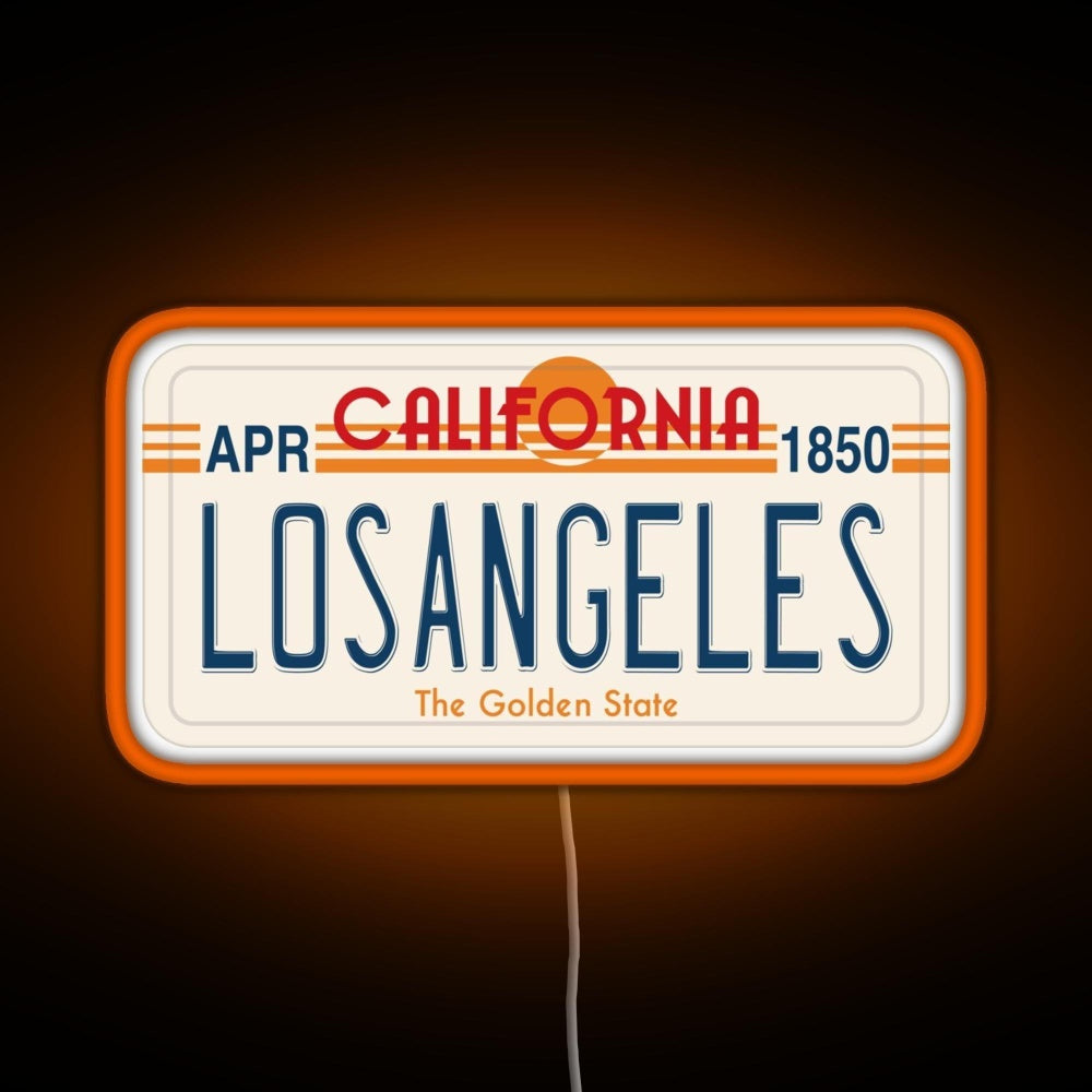 Los Angeles California License Plate Rgb Neon Sign - Custom LED neon sign front view