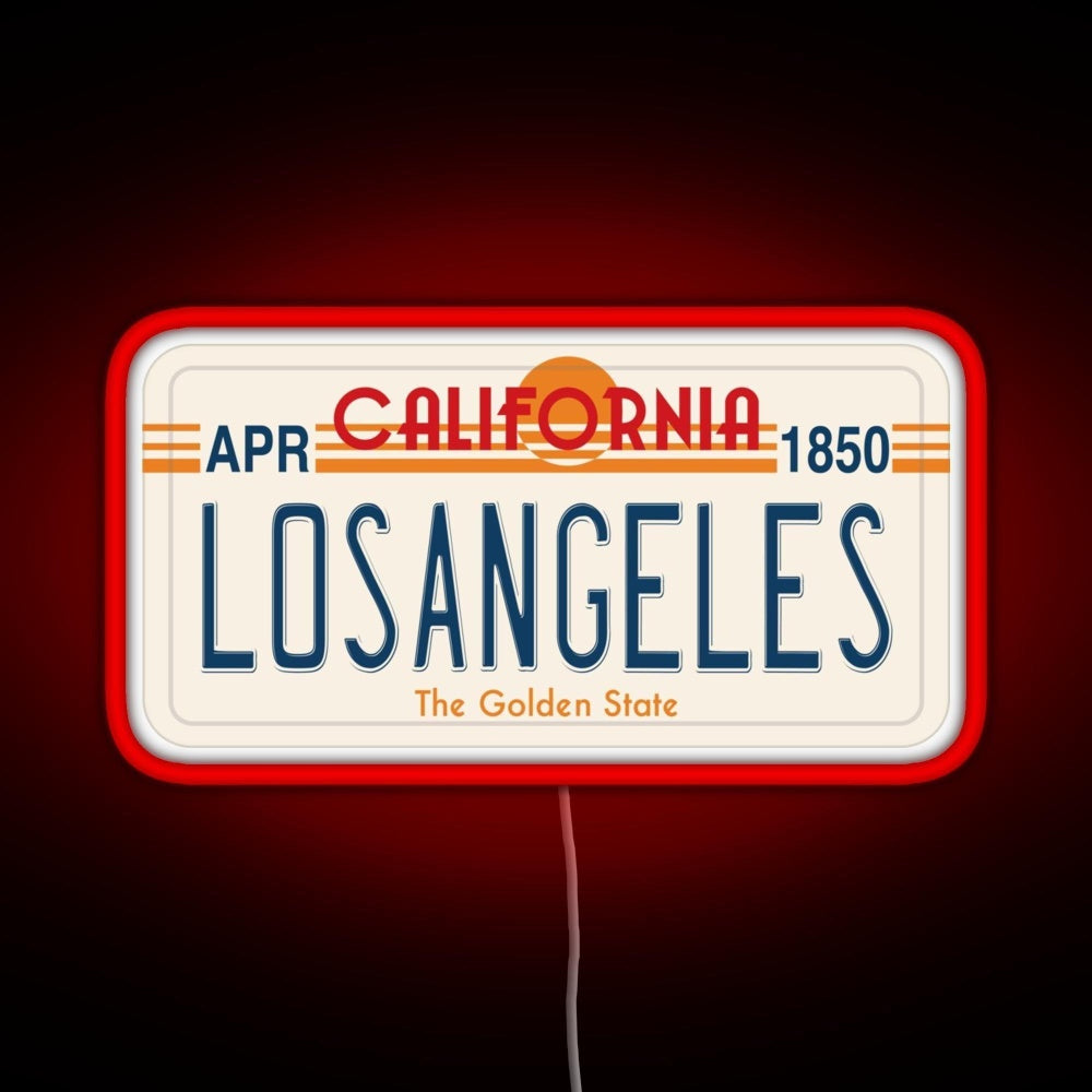 Los Angeles California License Plate Rgb Neon Sign - LED neon sign close-up detail