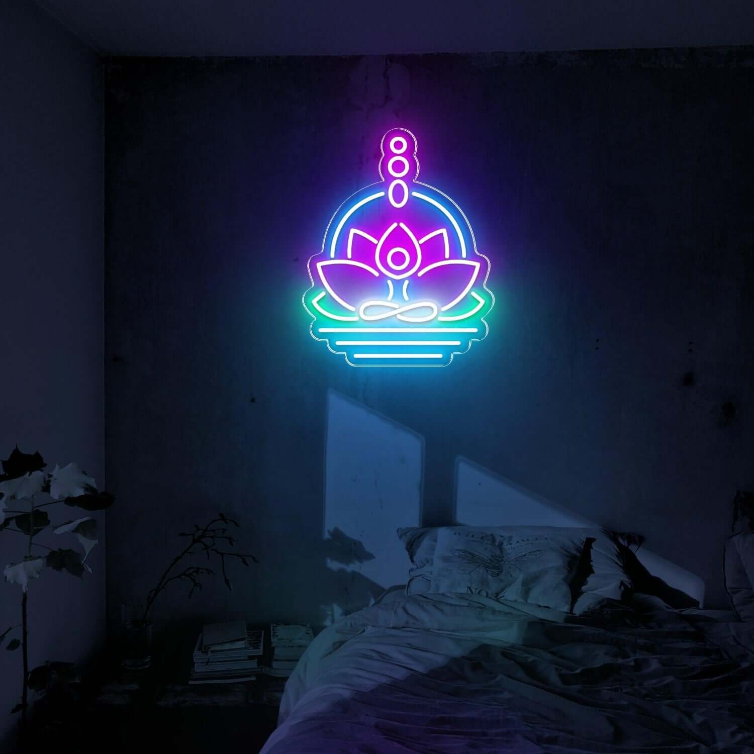 Lotus Meditation Purple Blue Led Neon Sign For Bedroom Wall Décor | Shineneon