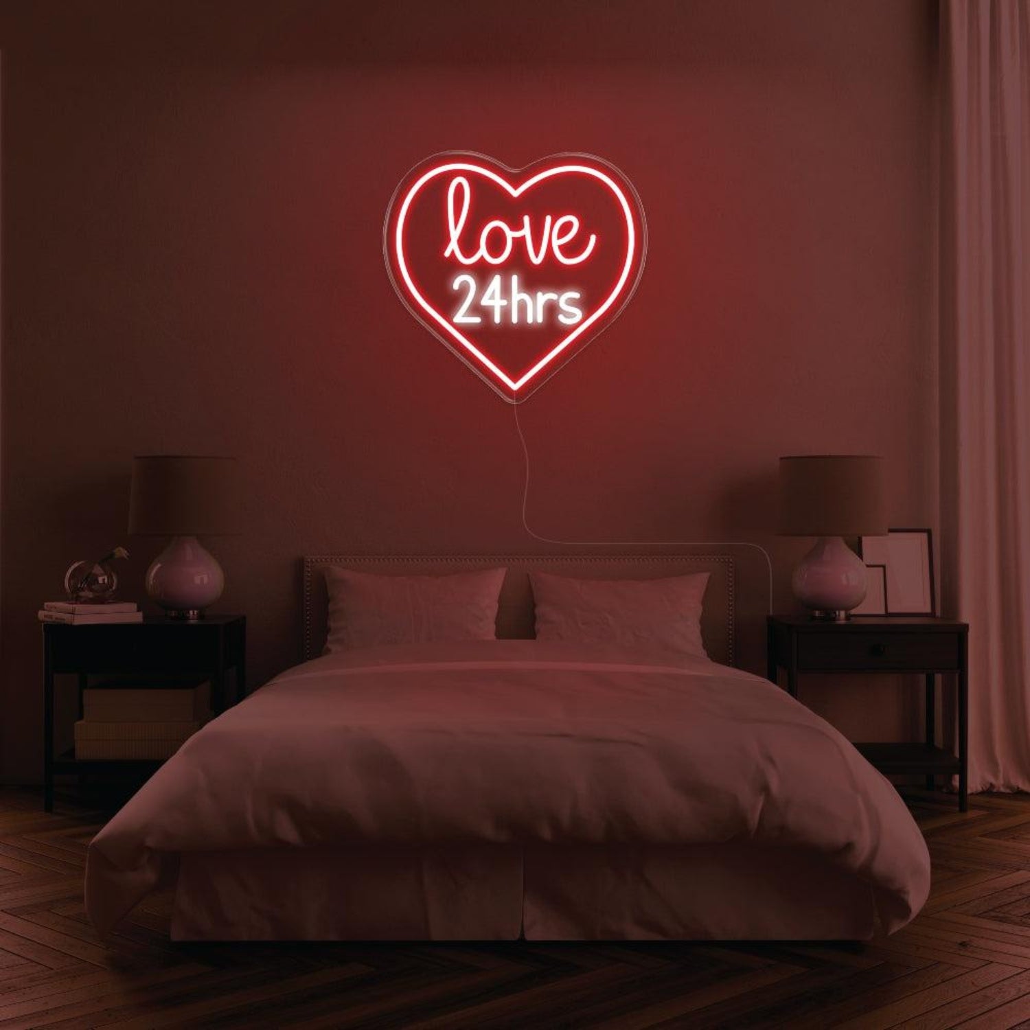 Love 24hrs Red Heart Led Neon Sign For Romantic Bedroom Decor | Shineneon