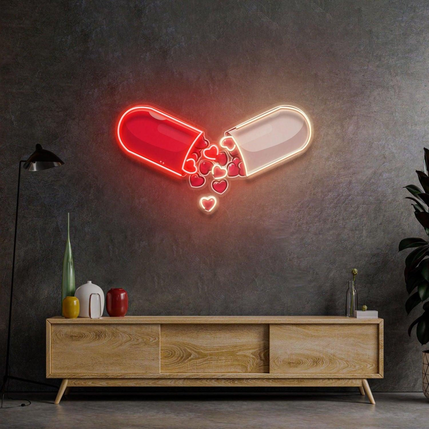 Love Capsule Hearts Uv Printed Led Neon Sign For Home Cafe Decor | Shineneon