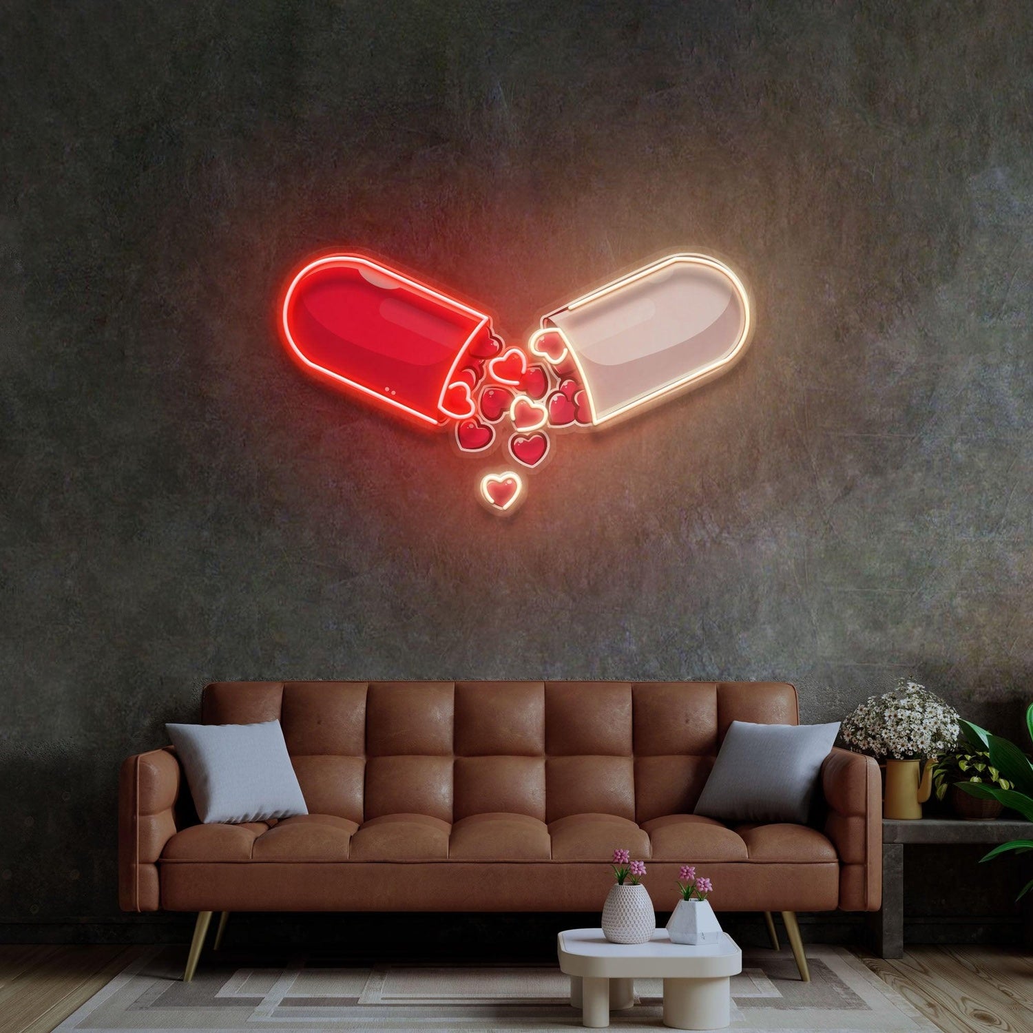 Love Capsule Hearts Uv Printed Led Neon Sign For Home Cafe Decor | Shineneon