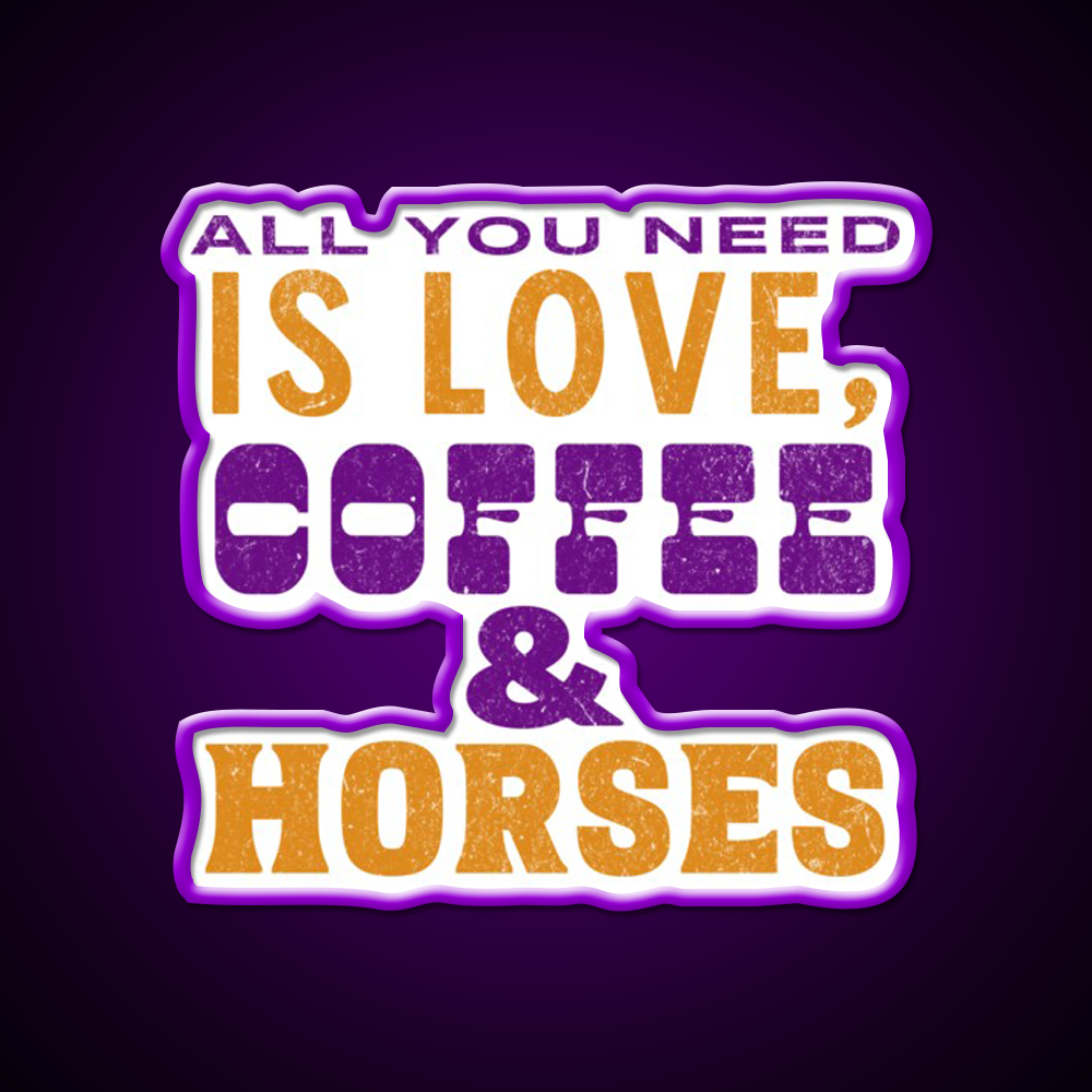 Love Coffee And Horses Cafe Led Neon Sign Espresso Bar Art Rgb Color