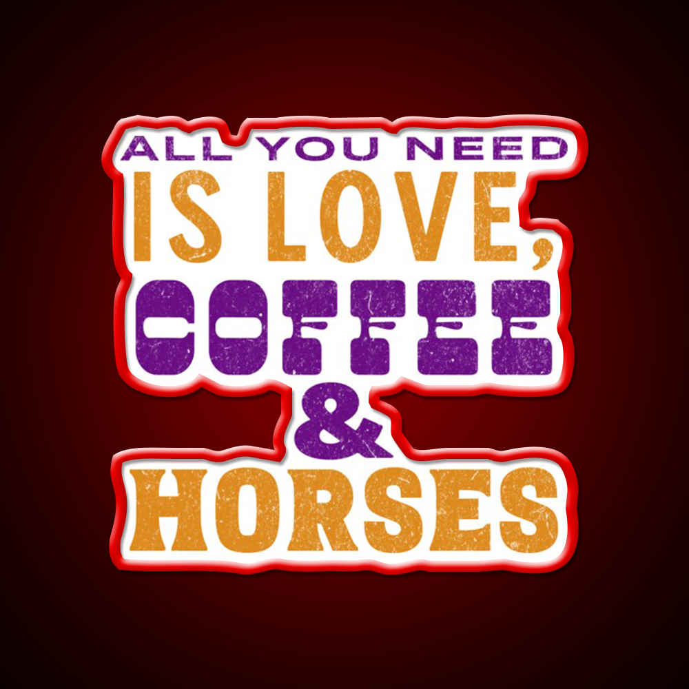 Love Coffee And Horses Cafe Led Neon Sign Espresso Bar Art Rgb Color