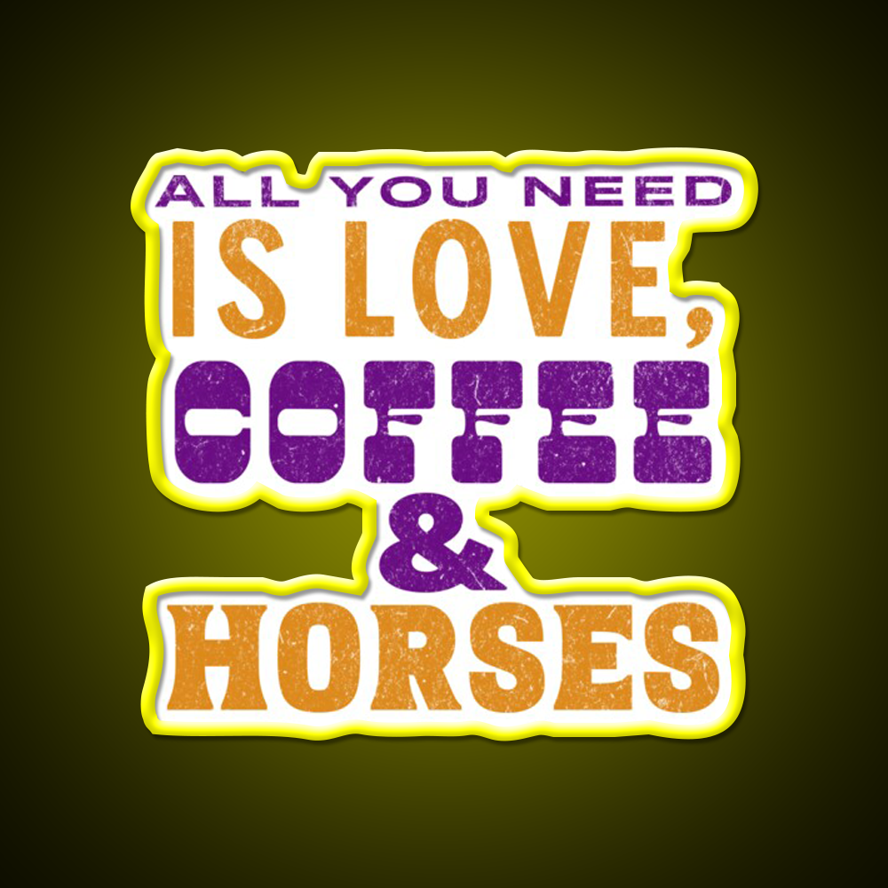 Love Coffee And Horses Cafe Led Neon Sign Espresso Bar Art Rgb Color