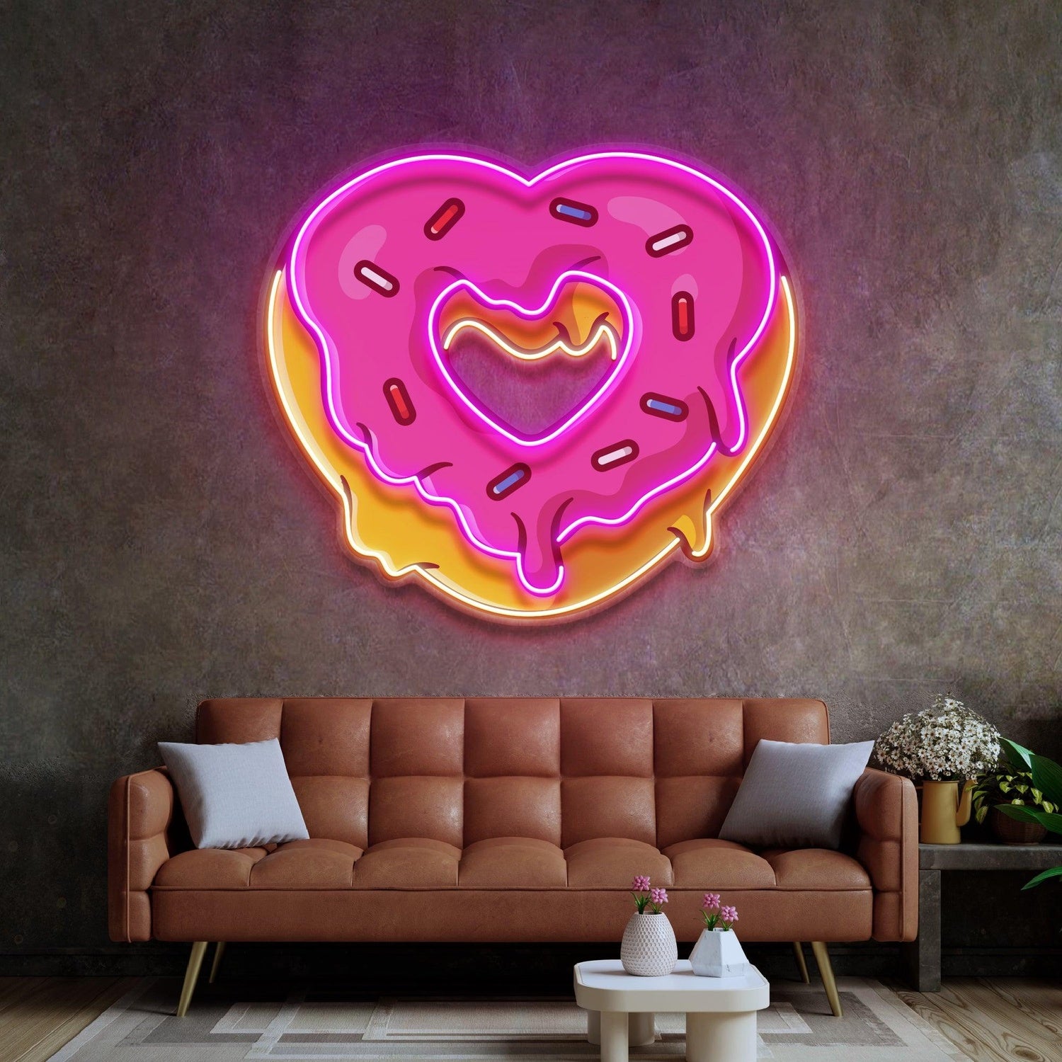 Love Doughnut Pink Yellow Heart Uv Printed Led Neon Sign For Home Sweet Shop Decor | Shineneon