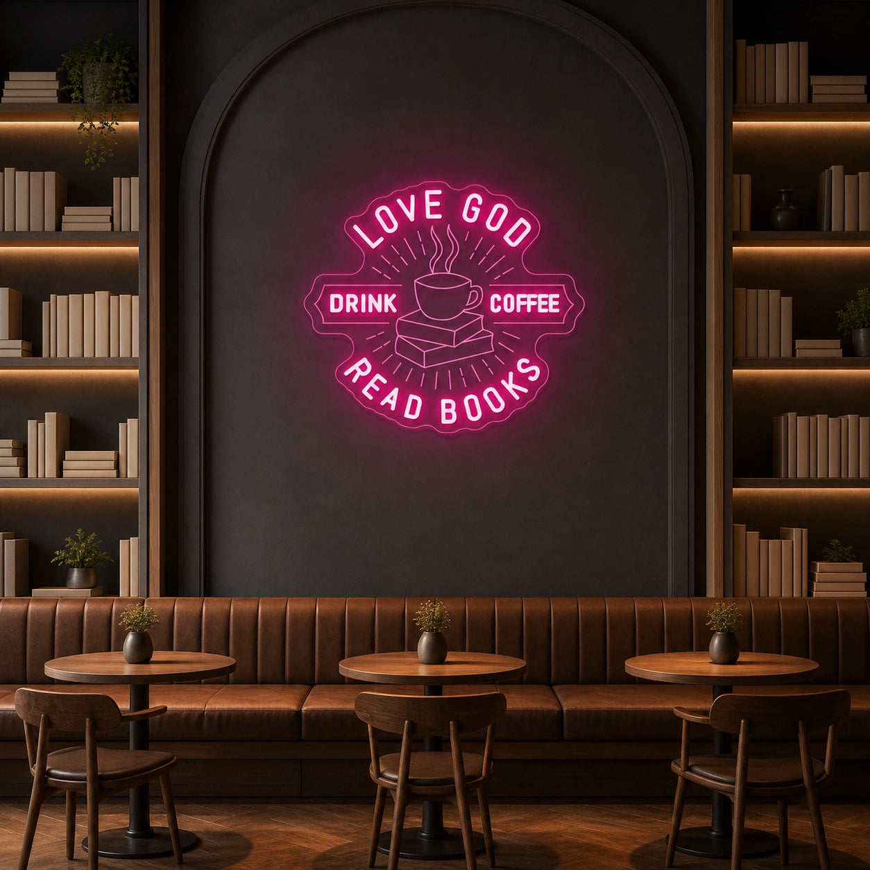 Love Good Coffee And Read Books LED Neon Sign Man Cave Neon Sign size image