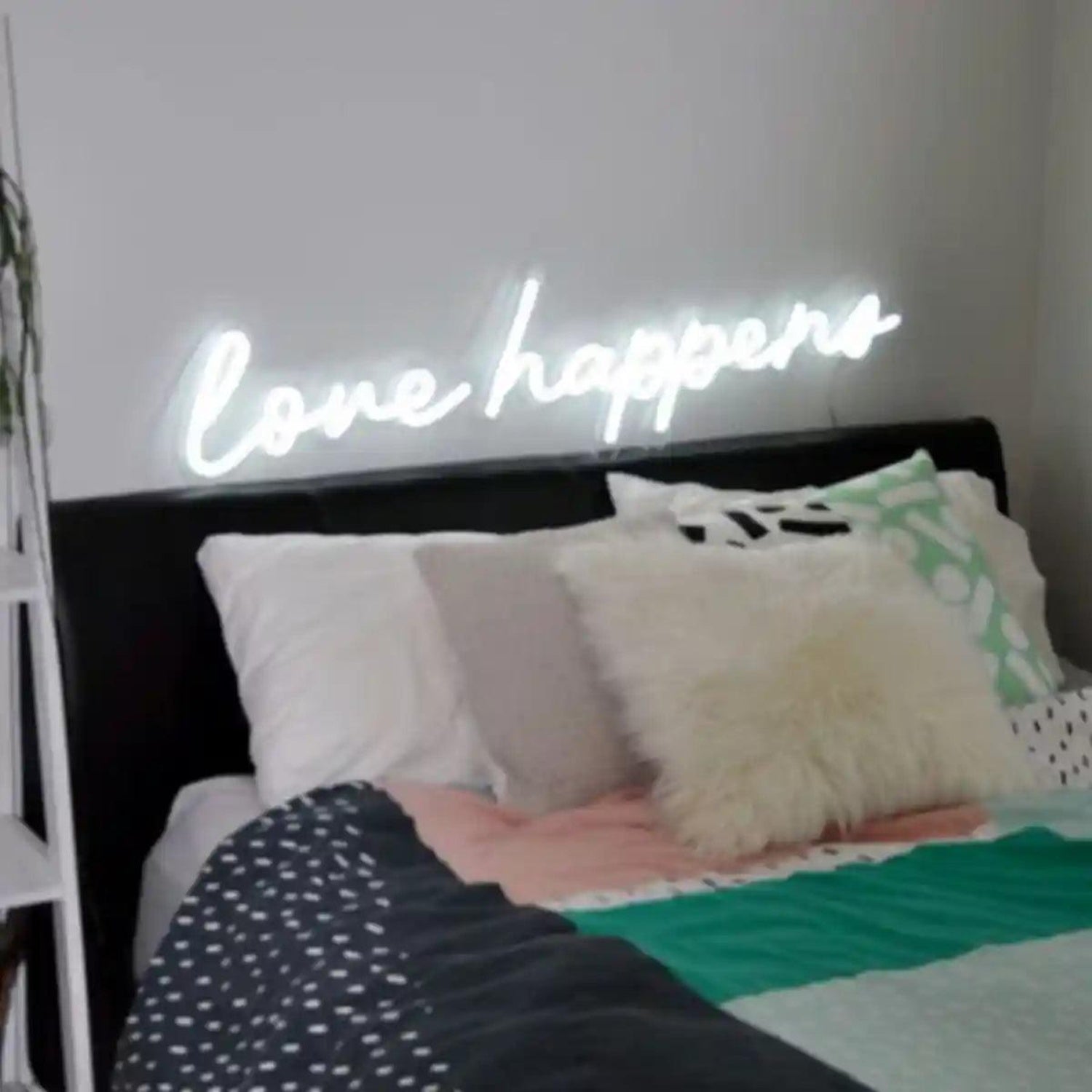 Love Happens White LED Neon Sign Bedroom Wall Decor | Shineneon