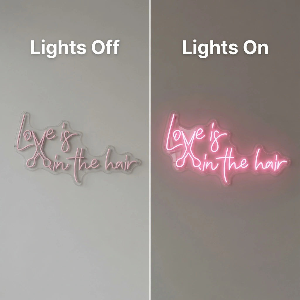 Love Is Bedroom Wall Decor LED Neon Sign - 06 Day Night Comparison