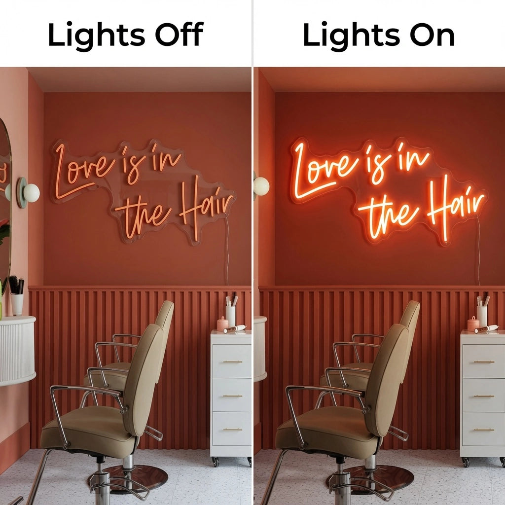 Love Is Cafe Wall Art LED Neon Sign - 06 Day Night Comparison