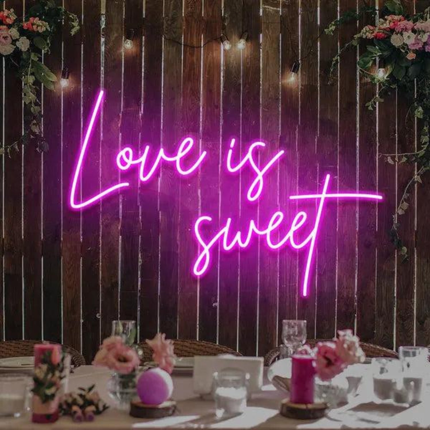 Love Is Sweet Pink Purple LED Neon Sign for Wedding Party Decor | Shineneon