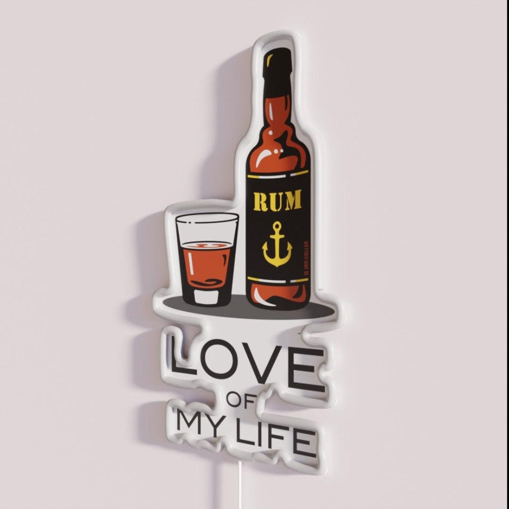 Love Of My Life Alcohol Rgb Led Neon Sign - Neon sign mounted on wall in room