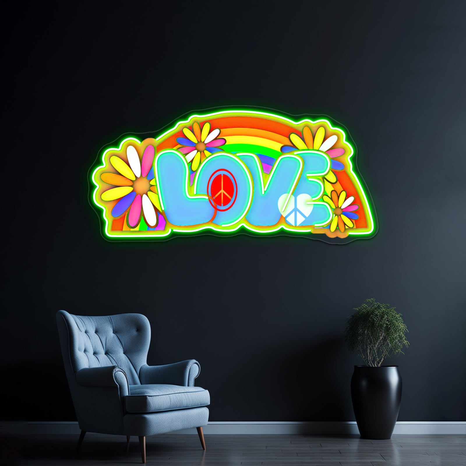 Love Retro Peace Sign Hippy Art Wall Artwork Neon Signs | Shineneon