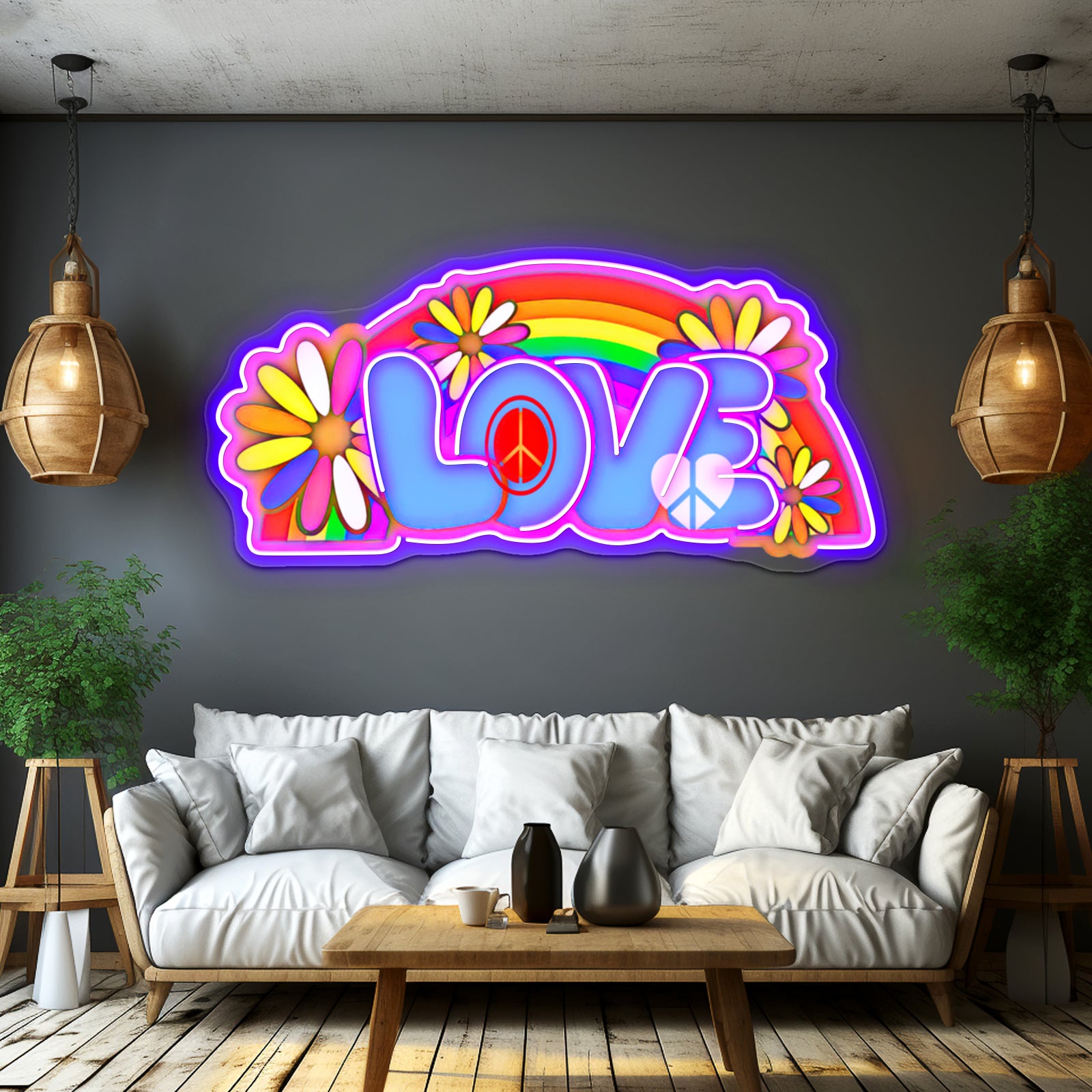 Love Retro Peace Sign Hippy Art Wall Artwork Neon Signs | Shineneon