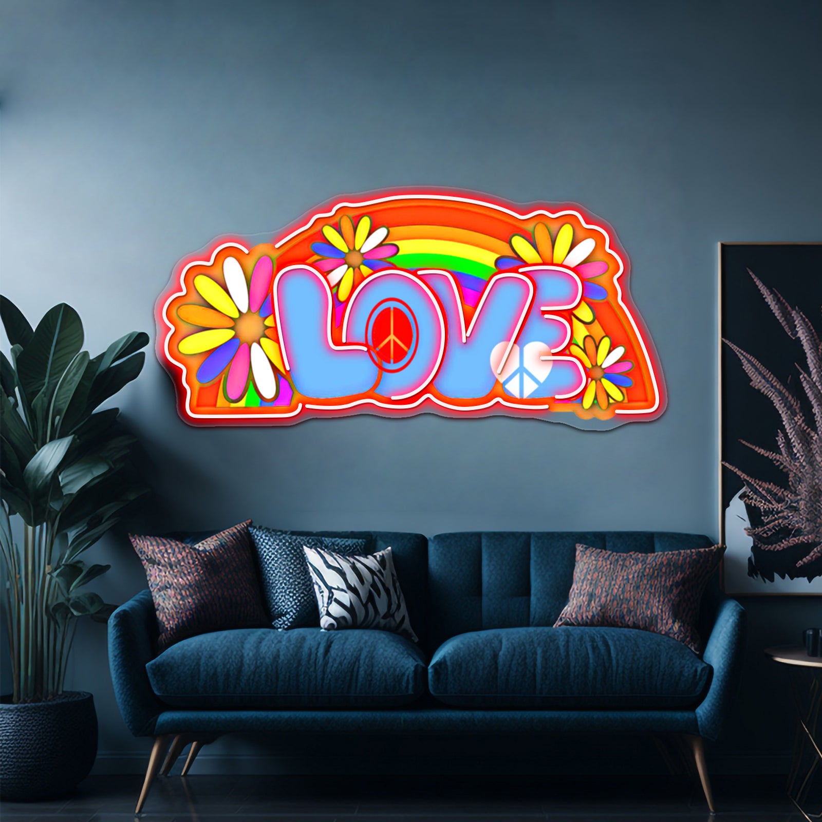 Love Retro Peace Sign Hippy Art Wall Artwork Neon Signs | Shineneon