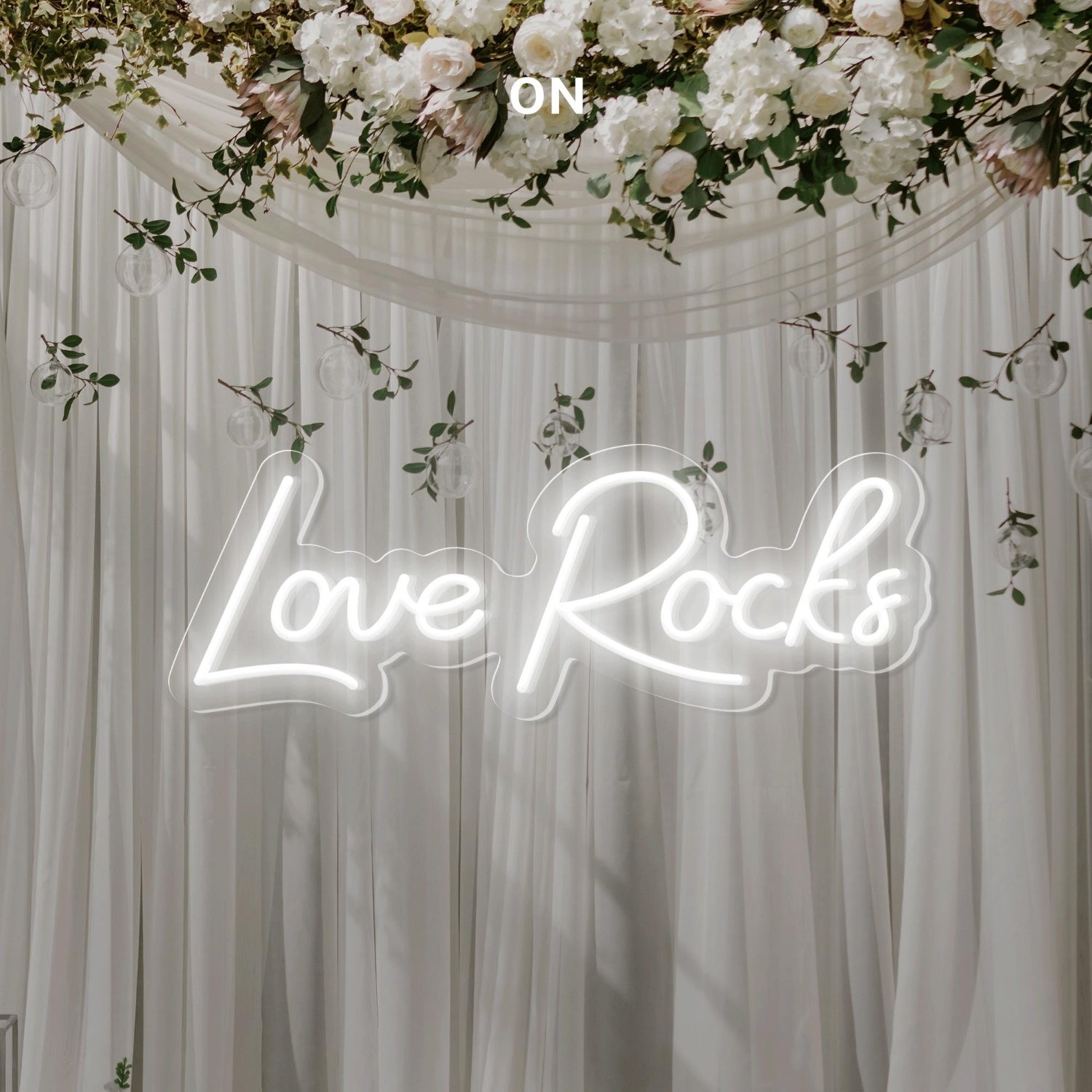 Love Rocks White Led Neon Sign For Weddings Green Wall Decor | Shineneon