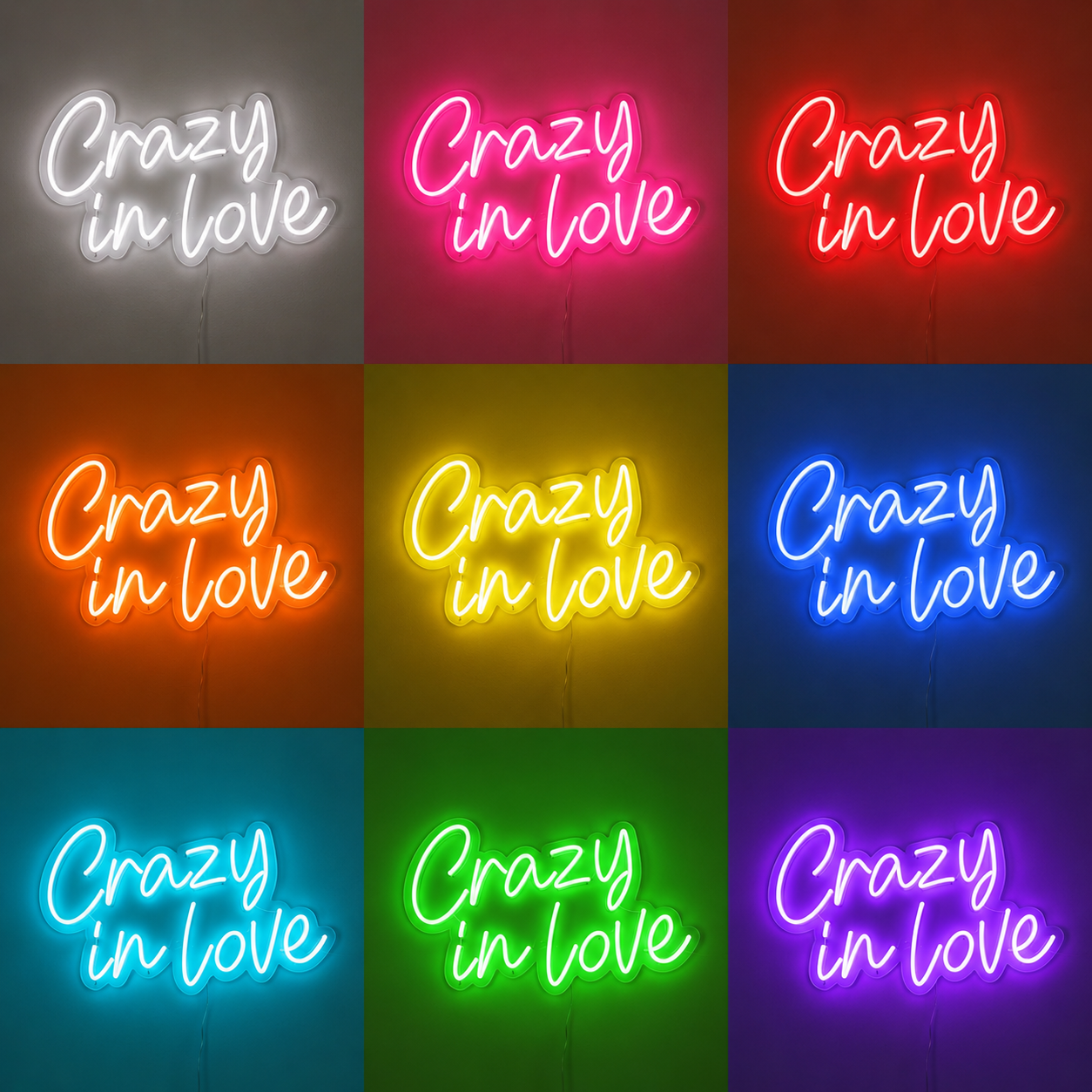 Love Script Bedroom Crazy LED Neon Sign Home Art color grid