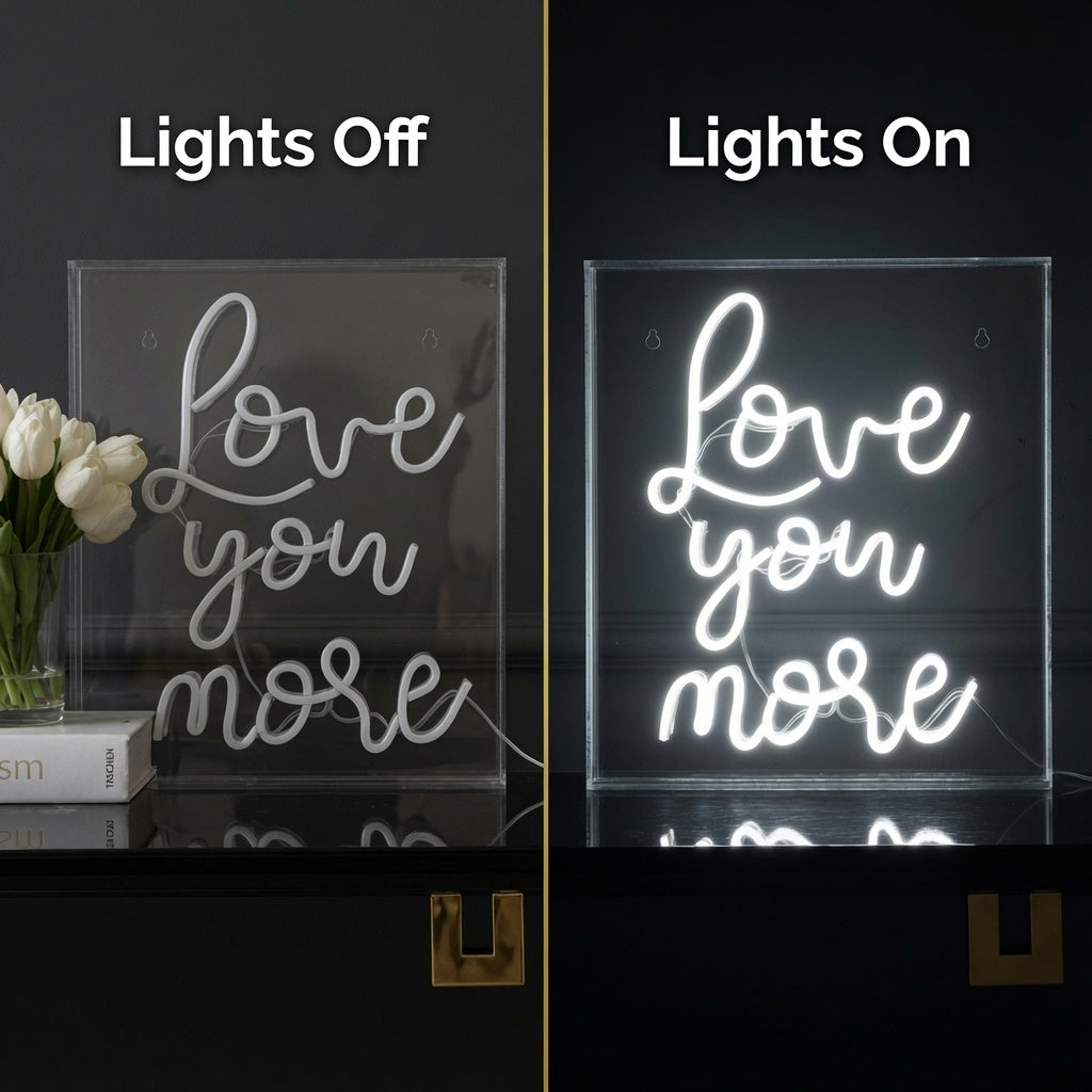 Love You More LED Neon Sign Wall Neon Sign - 06 Day Night Comparison