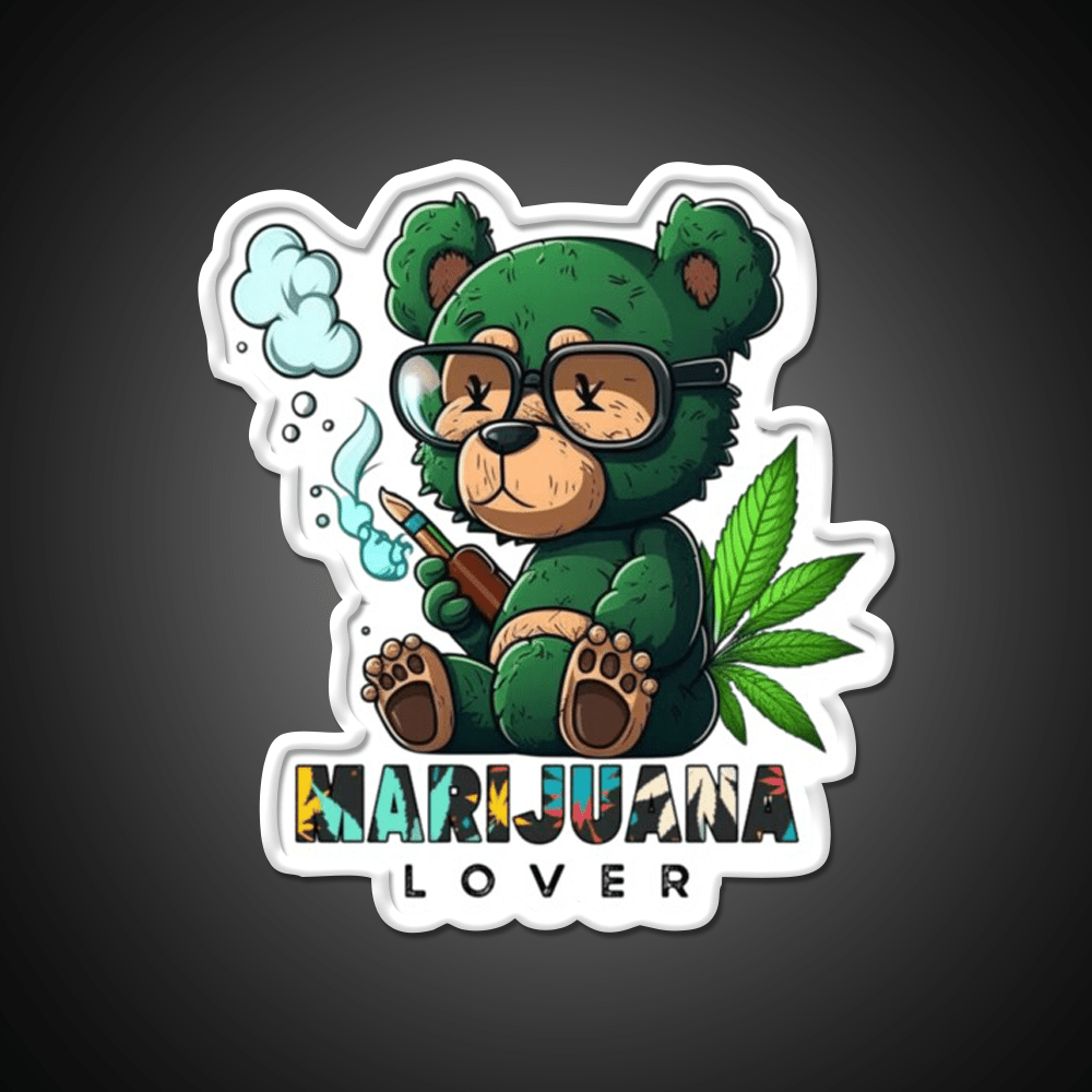 Lover Bear Smoke Weed Hemp Inspired Green Leaf Led Neon Sign Rgb Color - Shineneon