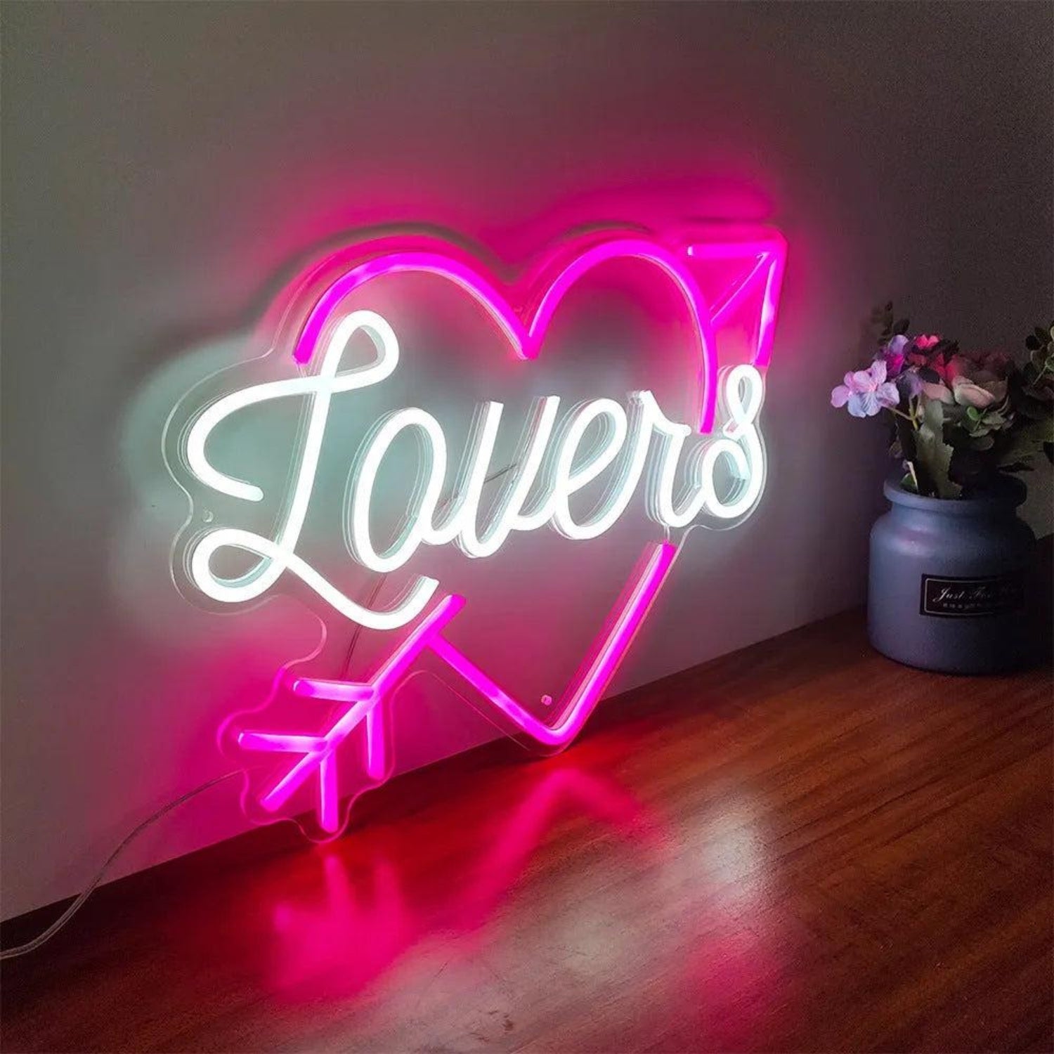 Lovers with Heart Arrow Pink-White LED Neon Sign for Valentines Decor | Shineneon