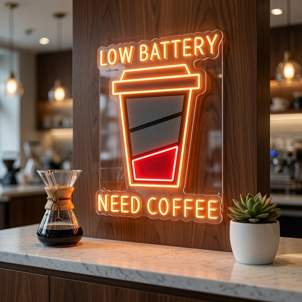Low Battery Need Coffee Wall Decor LED Neon Sign - 01 Original Product Image