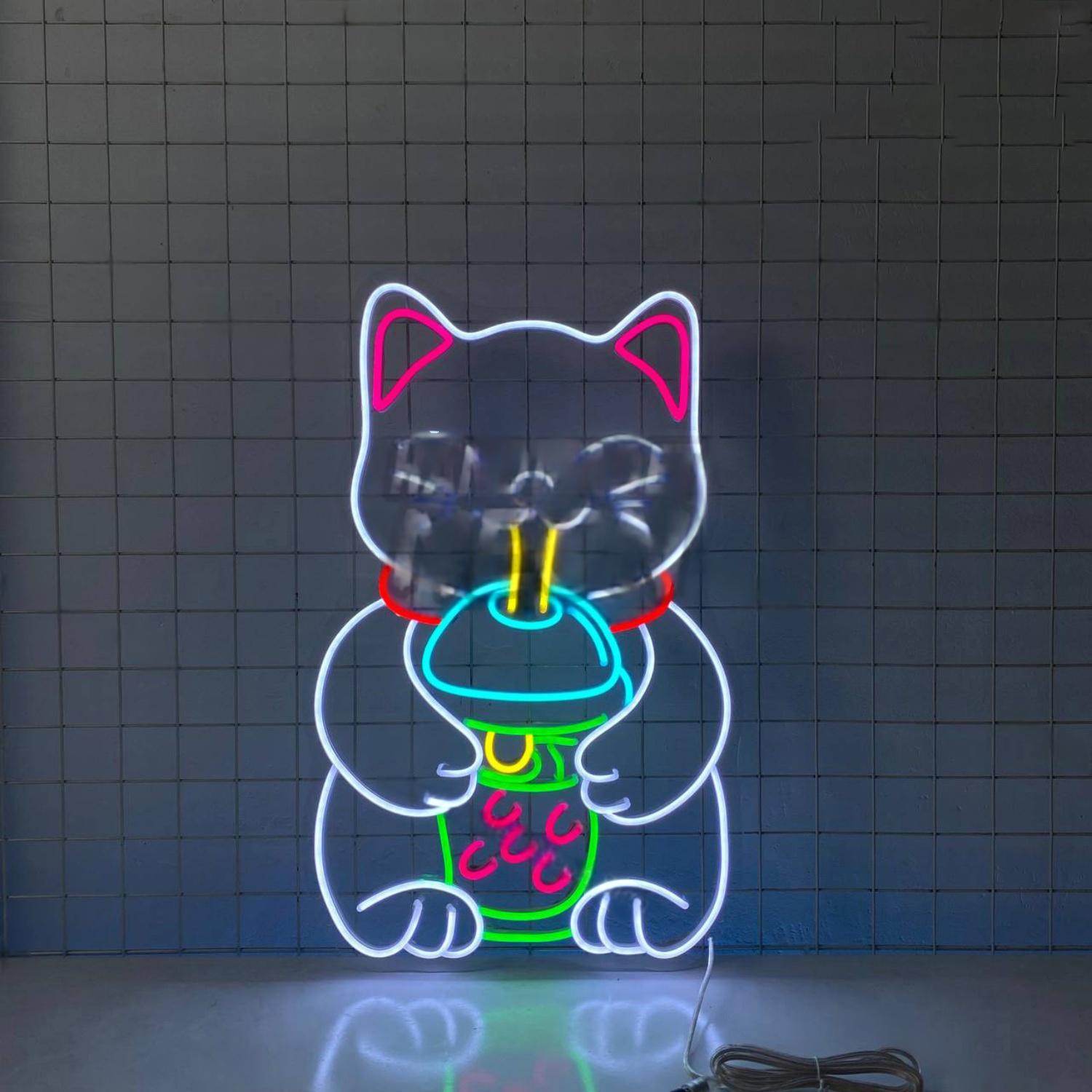 Lucky Cat Bubble Tea Led Neon Sign | Shineneon