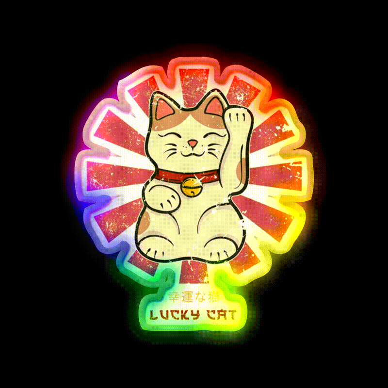 Lucky Cat Retro Japanese Led Neon Sign Chinese Food Rgb Color