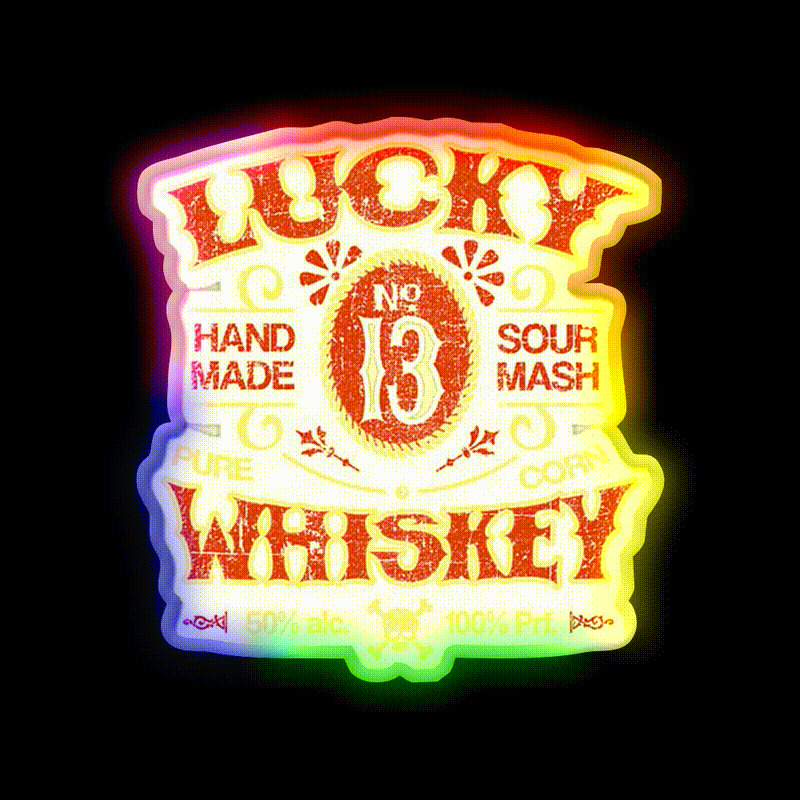 Lucky Whiskey Distressed And Faded Whiskey Drink Bar Led Neon Sign Rgb Color