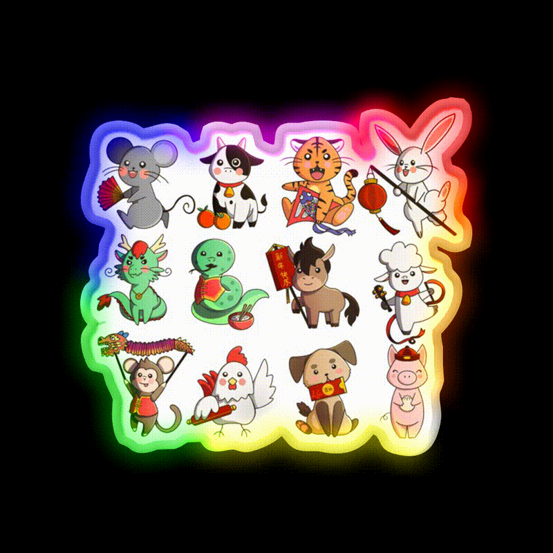 Lunar New Year Zodiac Animals Asian Cultural Led Neon Sign Rgb Color - LED neon sign close-up detail