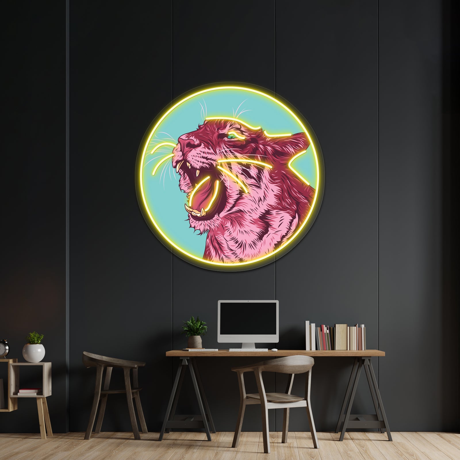 Magenta Tiger Artwork Led Neon